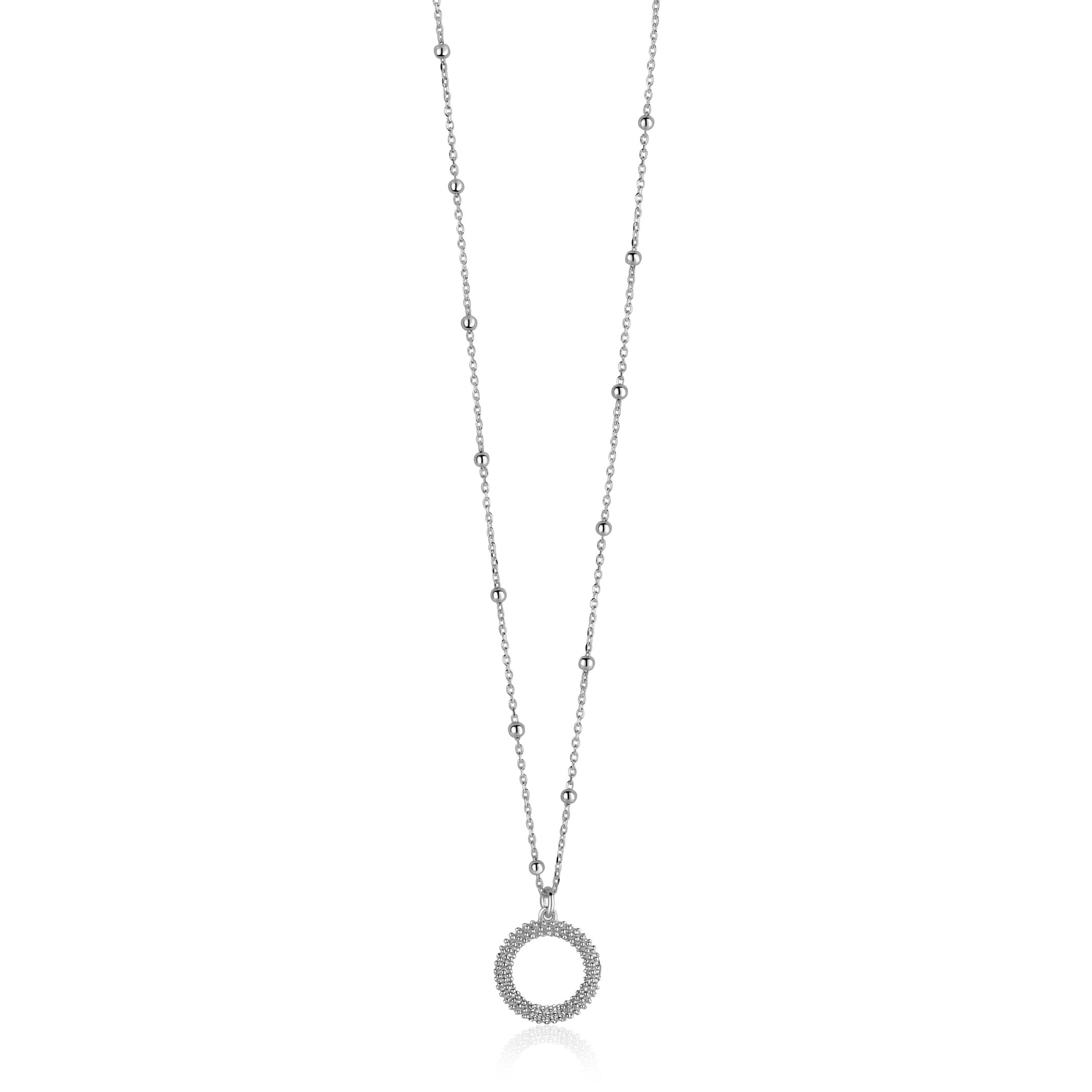 ZINZI zilveren ketting met kleine bolletjes en ronde hanger (12mm) met bolstructuur 42-45cm ZIC2704