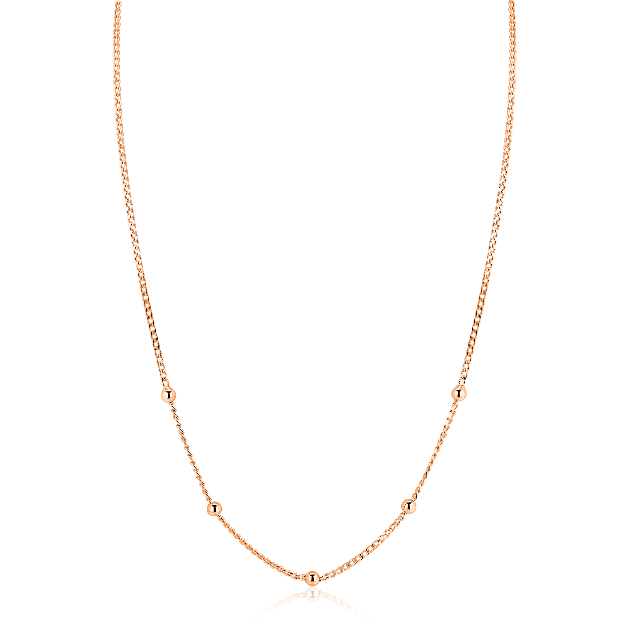 ZINZI rosé-plated zilveren gourmet ketting met vijf bolletjes 42–45cm ZIC2714R