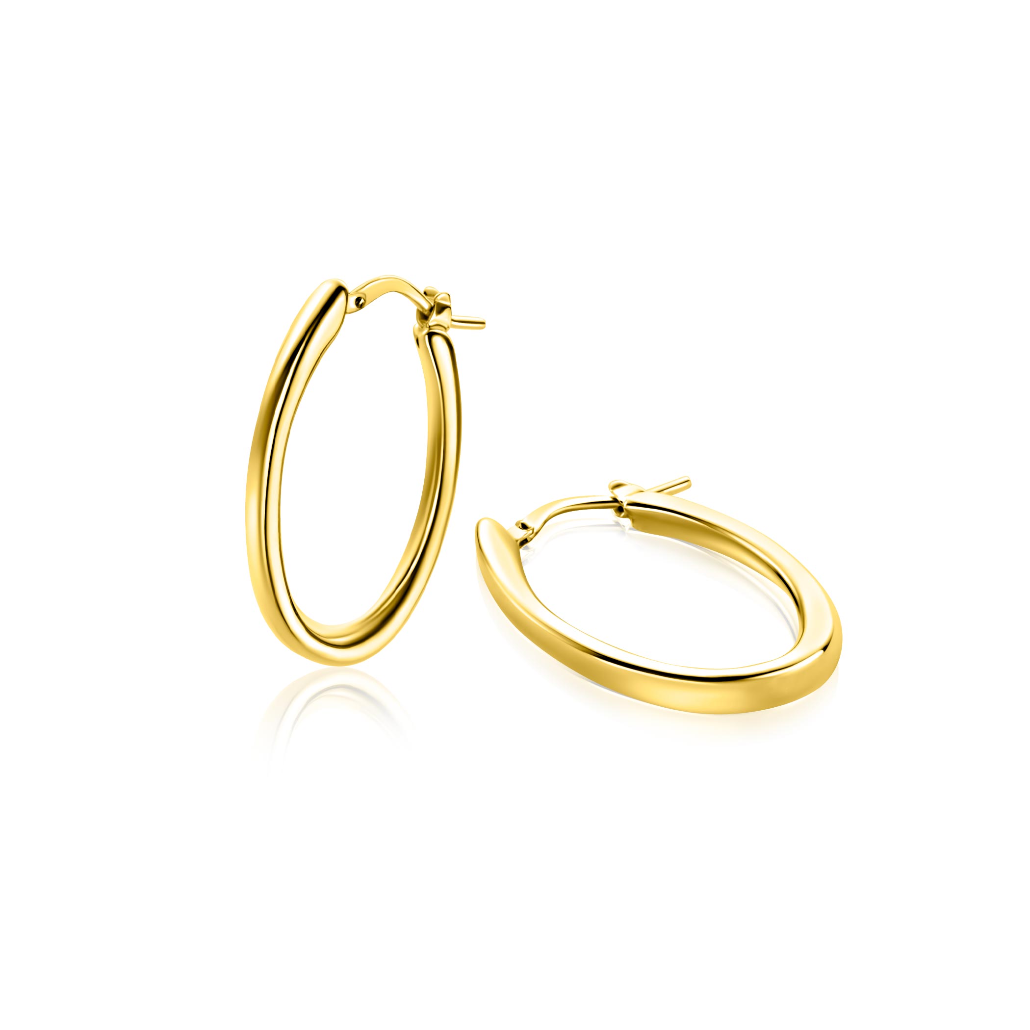 28mm ZINZI gold plated zilveren oorringen met organisch gevormde buis 3mm breed en handige bovensluiting ZIO2700G