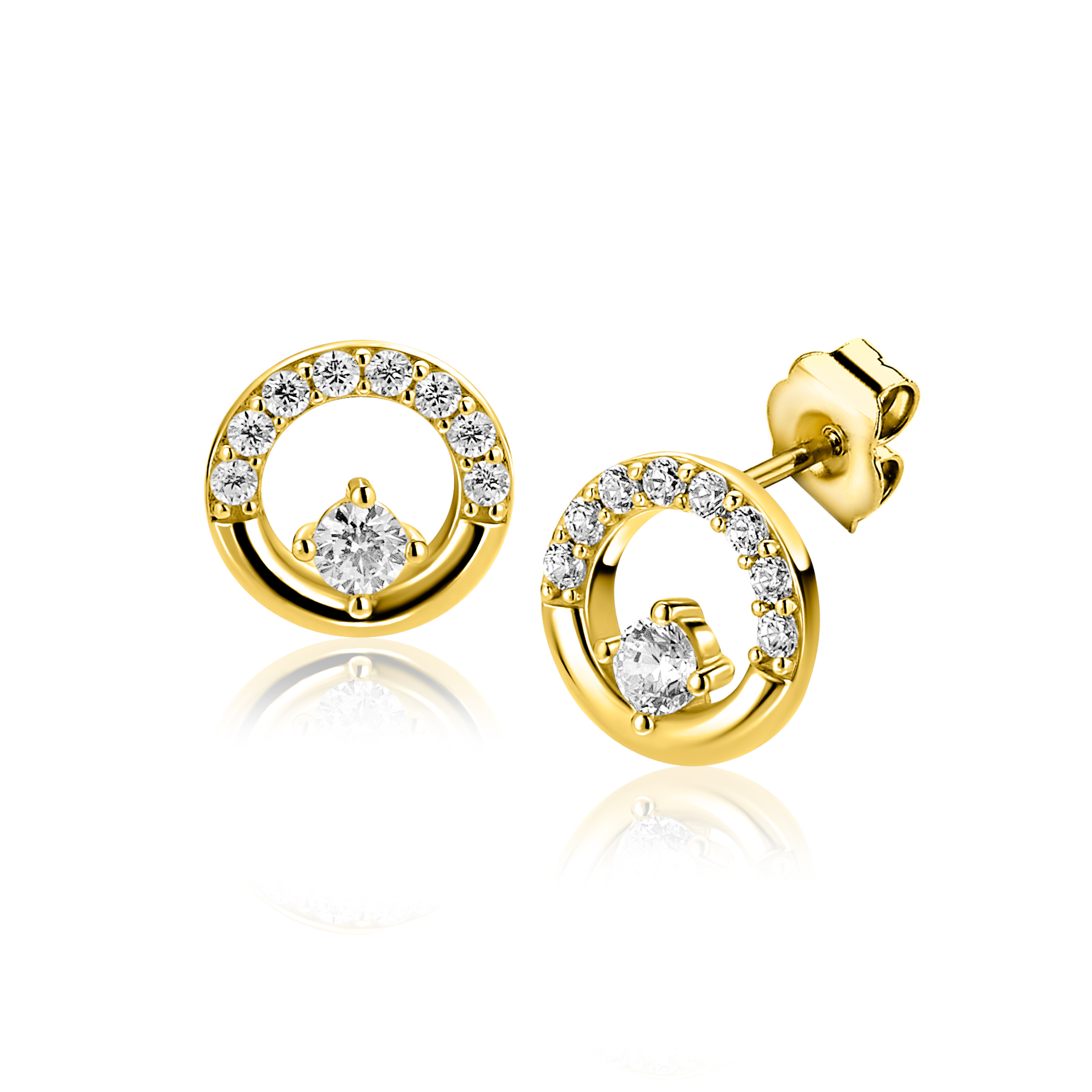 9,5mm ZINZI gold plated zilveren oorstekers open rondje met zirkonia ZIO2725Y