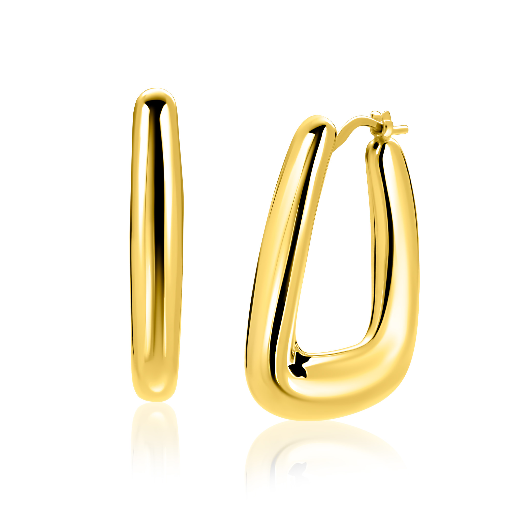 ZINZI gold plated zilveren oorringen met brede buis en rechthoekig model, handige bovensluiting  
