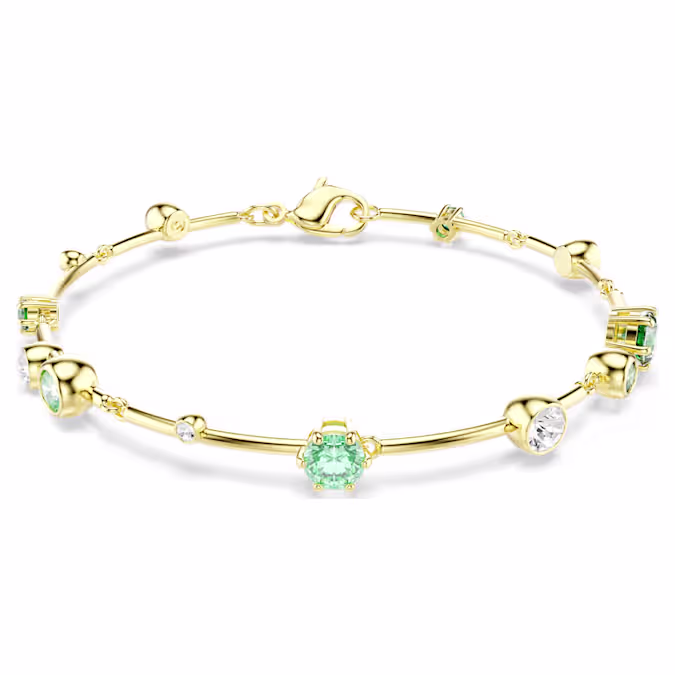 Wikkel uw pols in licht dankzij deze levendige Constella-armband. Het silhouet met goudkleurige toplaag heeft scharnierende schakels die afgewisseld worden met kristallen en Swarovski Zirkonia in verschillende groottes. Dit omvat een levendige mix van heldere en groene tinten, elk gepresenteerd in een klauw- of lunettezetting. Naast een karabijnsluiting is de armband voorzien van een extra extender voor veelzijdige draagmogelijkheden.
Artikelnr.: 5722478
Collectie:  Constella
Lengte (minimum - maximum): 17 - 20 cm
Breedte: 0.6 cm
Materiaal:  Kristallen, Goudkleurige toplaag, Zirkonia
Kleur:  Groen
Type sluiting:  Karabijn