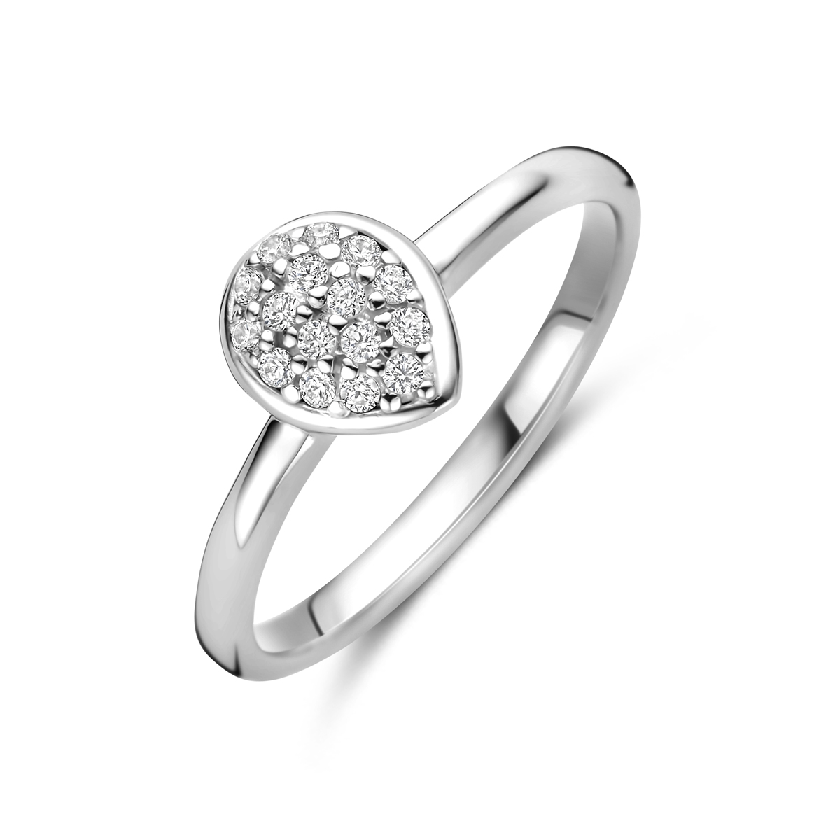 Gerhodineerd 925 zilveren ring uitgevoerd met zirkonia. De ring heeft een breedte van 8mm.
