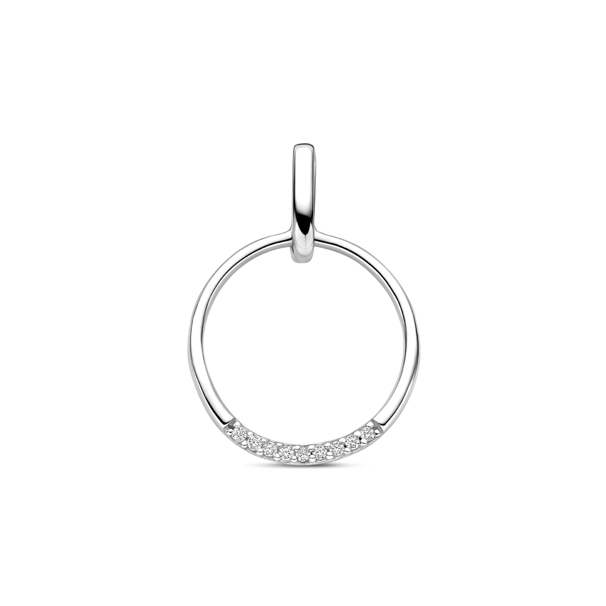 Gerhodineerd 925 zilveren hanger uitgevoerd met zirkonia. De hanger heeft een totale hoogte van 22mm.