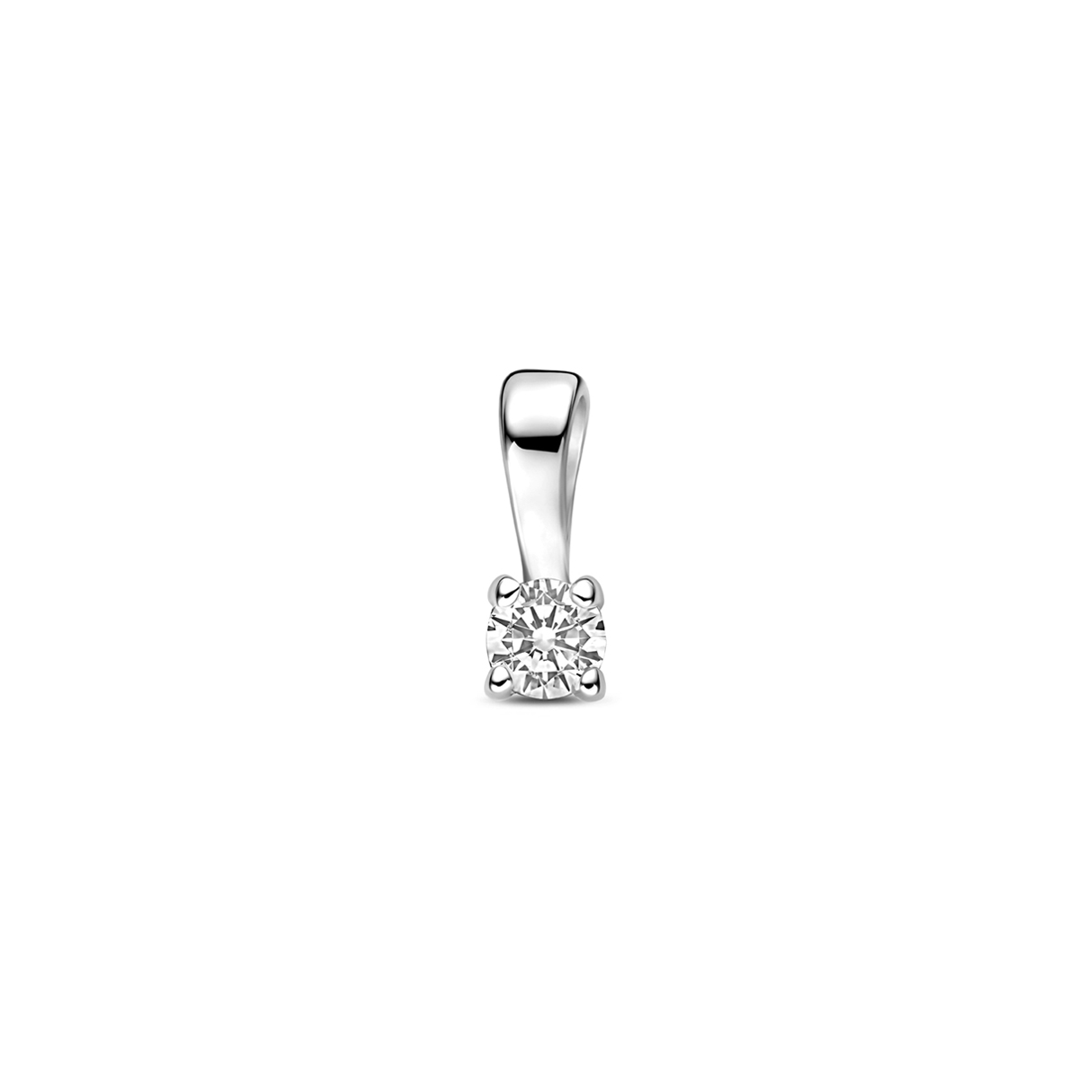 Gerhodineerd 925 zilveren hanger uitgevoerd met zirkonia.
8x3mm