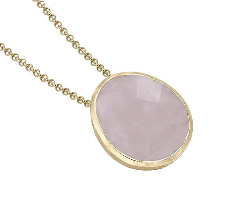 Jorge Revilla zilveren 18 krt vergulde hanger met echte rose quartz