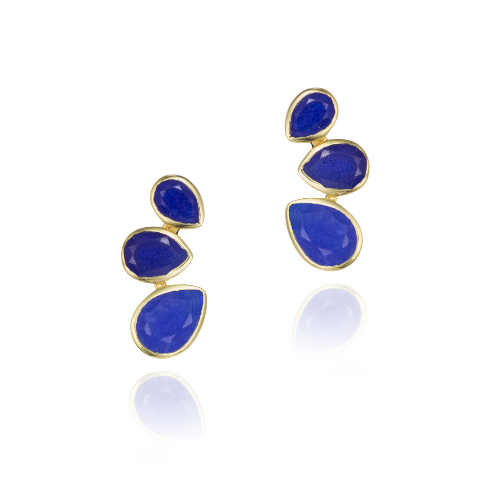 Jorge Revilla zilveren 18 krt vergulde oorstekers met echte blauwe jade. 