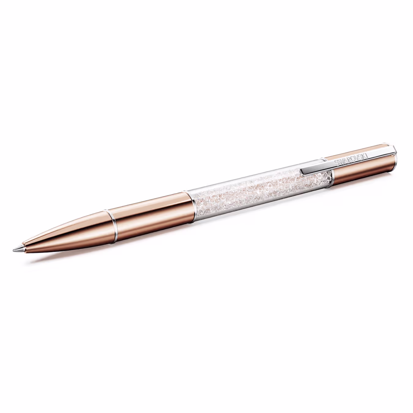 De Crystalline Lustre balpen is geïnspireerd op een luxueuze stijl. Dit bijzondere schrijfinstrument heeft een ronde houder met een roségoudkleurige toplaag en chromen accenten, waaronder een functionele clip met daarop de naam Swarovski gegraveerd. In het midden van dit oogverblindende ontwerp schitteren ongeveer 480 Swarovski-kristallen, elk nauwkeurig geplaatst met behulp van de iconische Crystalline-techniek. Een opvallende aanvulling op uw bureau of een bijzonder cadeau voor de schrijvers in uw leven. Zwarte en blauwe inktvullingen zijn verkrijgbaar in de Swarovski-winkels.
Artikelnr.: 5717529
Collectie:  Crystalline Lustre
Formaat: 14.4 x 1.1 cm
Materiaal:  Kristallen, Roségoudkleurige toplaag
Kleur:  Wit
Inktkleur:  Zwart