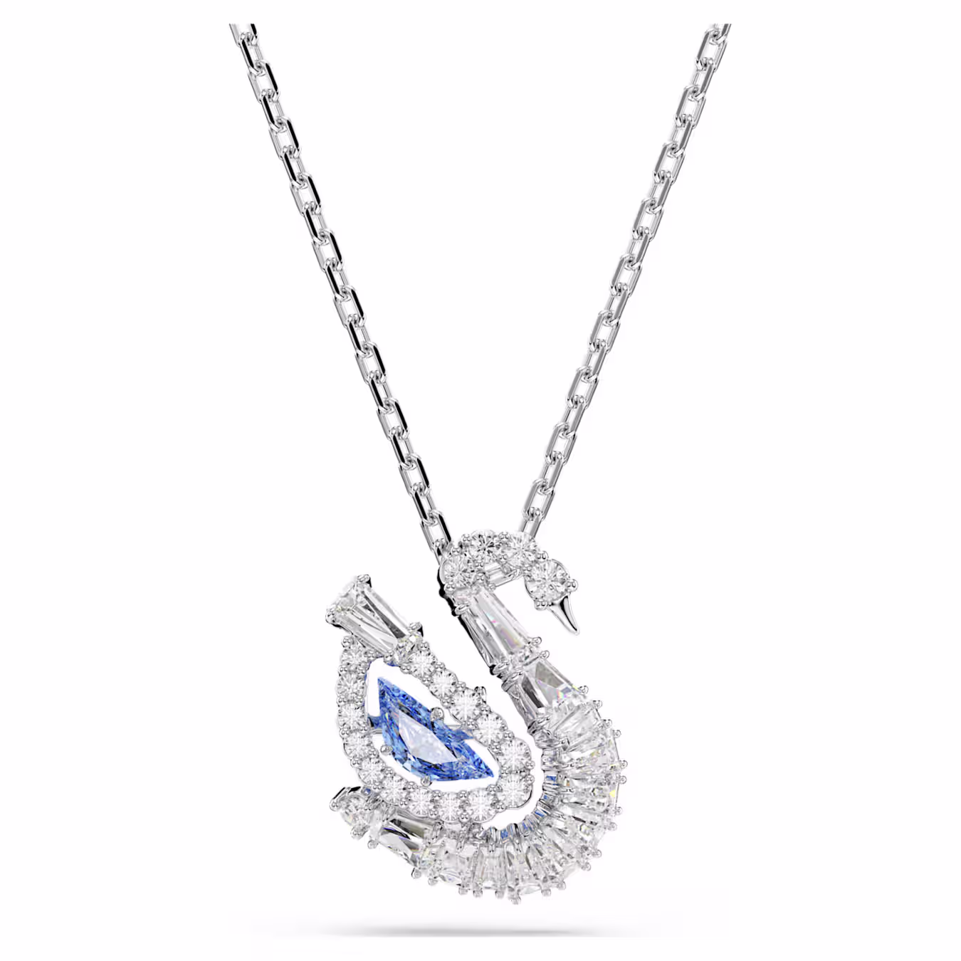 Deze hanger geeft de gracieuze beweging van Swarovski’s iconische zwaan weer. Aan een collier met rhodium toplaag hangt het centrale motief met een elegant silhouet, versierd met heldere Swarovski Zirkonia en een blauwe dansende steen in swan body-slijpvorm. Dit stralende detail zorgt voor een eindeloze beweging van kleur en licht en laat uw stijl op elk moment stralen.
Artikelnr.: 5723389
Collectie:  Swan
Lengte (minimum - maximum): 38 - 7 cm
Formaat motief: 1.7 x 1.4 cm
Materiaal:  Rodium-verguld, Zirkonia
Kleur:  Blauw
Type sluiting:  Karabijn