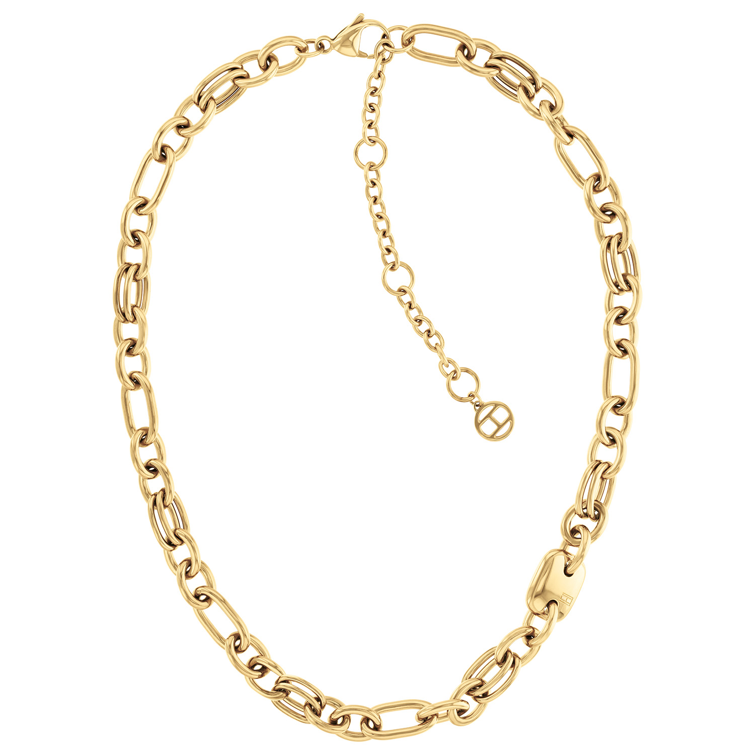Tommy Hilfiger Jewels TJ2780784 Ketting Dames Goudkleurig
Deze ketting van Tommy Hilfiger uit de jewelry serie met nr: TJ2780784 is een stoer maar stijlvol model. De goudkleurige stalen ketting heeft verschillende vormen schakels en dat geeft een grof uiterlijk. Tussen de schakels zit een plaatje met daarop het Tommy logo. De totale lengte is 43cm. Zeker leuk te combineren met de bijpassende oorhangers en armband uit de set van Tommy Hilfiger.

Het merk:
Tommy Hilfiger is wereldwijd één van de grootste designer lifestyle merken en is internationaal bekend om haar classic American cool stijl. De sieraden zijn voor dames en heren met een eigen stijl, die niet bang zijn om dit aan de wereld te laten zien.

Specificaties:
- Artikelnr: TJ2780784
- Goudkleurige schakelketting 
- Materiaal: Staal
- Lengte: 43cm
- Dames sieraad