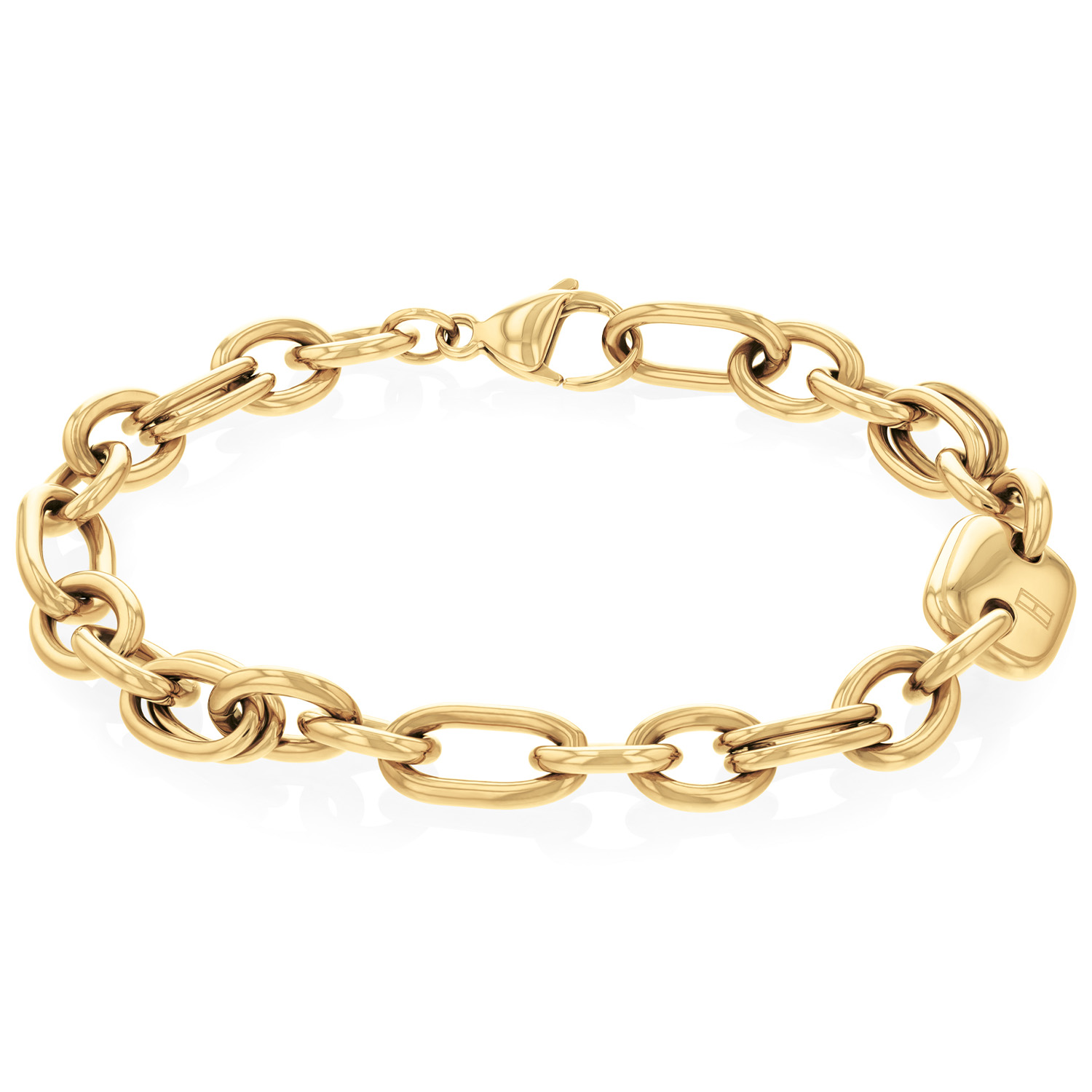 Tommy Hilfiger Jewels TJ2780788 Armband Dames Goudkleurig
Deze armband van Tommy Hilfiger uit de jewelry serie met nr: TJ2780788 is een stoer en stijlvol model. De goudkleurige stalen schakelarmband heeft verschillende vormen schakels en toont vrij grof. De dames armband heeft een plaatje met daarop het Tommy logo. De totale lengte van de armband is 23cm. Zeker leuk te combineren met de bijpassende oorbellen en ketting uit de set van Tommy Hilfiger.

Het merk:
Tommy Hilfiger is wereldwijd één van de grootste designer lifestyle merken en is internationaal bekend om haar classic American cool stijl. De sieraden zijn voor dames en heren met een eigen stijl, die niet bang zijn om dit aan de wereld te laten zien.

Specificaties:
- Artikelnr: TJ2780788
- Goudkleurige schakelarmband 
- Materiaal: Staal
- Lengte: 23cm
- Dames sieraad