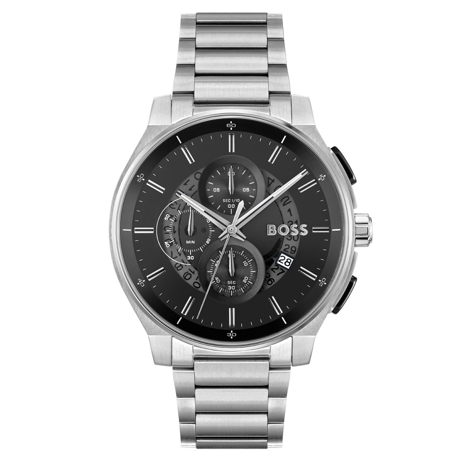 Dit BOSS horloge uit de PEAK 2.0 serie met artikelnr: HB1514191 heeft een luxe uitstraling. Zeer geschikt voor de moderne stijlvolle man van nu. Het herenhorloge valt op door zijn stalen horlogekast met een gladde bezel en een zwarte sunray wijzerplaat met een chronograaf en datum. Opvallend zijn de wijzers die met lumibrite zijn ingelegd. Aan de kast zit een mat glanzende schakelband met vouwsluiting. 