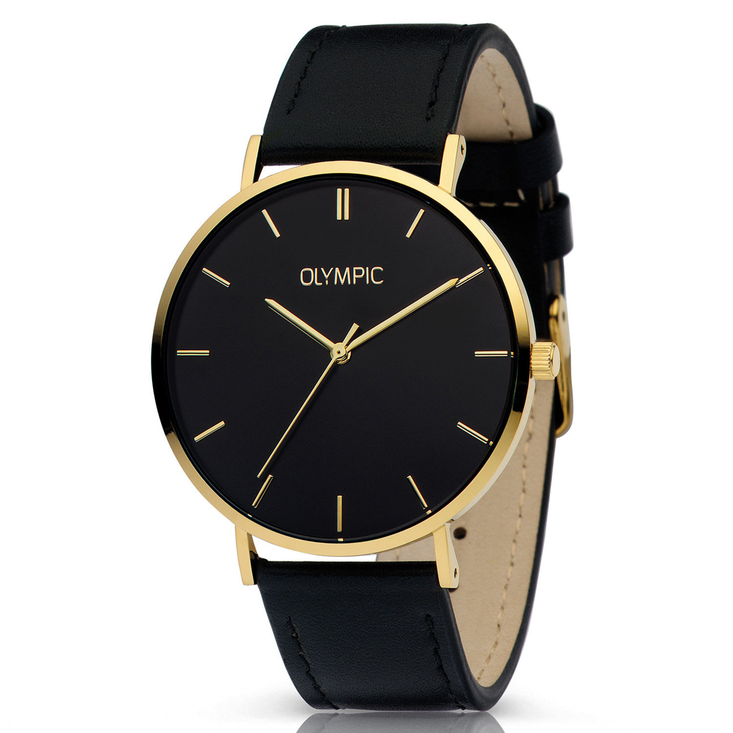 Olympic OL66HDL012 SAM Horloge - Double - Leer - Zwart - 42mm 
Dit unieke Olympic horloge met artikelnummer: OL66HDL012 is een stijlvol klassiek herenhorloge. De stalen goudkleurige kast heeft een gladde bezel en een zwarte wijzerplaat. De uursaanduiding is verfijnd door de strakke wijzers en de dunne streepjes op de uren. Dit geeft het horloge een chique uiterlijk. Aan de stalen kast zit een gladde zwarte lerenband met een gespsluiting. Het horloge heeft een mineraalglas, een doorsnee van 42mm en is 5ATM.

Waterdichtheid 10ATM
Dit horloge is bestand tegen water bij het zwemmen en douchen. Dit horloge is niet bestand tegen (grote) waterdruk dus je kunt er niet mee duiken.
Waterdichtheid  5ATM
Dit horloge is regen en spatwaterdicht. Niet geschikt om mee te zwemmen en douchen.
Waterdichtheid 3ATM
Dit horloge is spatwaterdicht. Niet geschikt om mee te zwemmen en douchen.

Het merk:
Het Nederlandse horlogemerk Olympic levert stoere chronografen, slimline series, digitale uurwerken en elegante dameshorloges. De prijs-kwaliteitverhouding staat bij Olympic hoog in het vaandel met prijzen die uiteenlopen van € 34,95 tot en met € 159,00.

100% Nederlands ontwerp, waterdicht en standaard 3 jaar fabrieksgarantie.

Specificaties:
- Ronde kast Ø 42mm
- Goudkleurige stalen horlogekast
- Zwarte wijzerplaat
- Zwarte lerenband
- 5ATM 
- Standaard 3 jaar fabrieksgarantie
- Mineraalglas