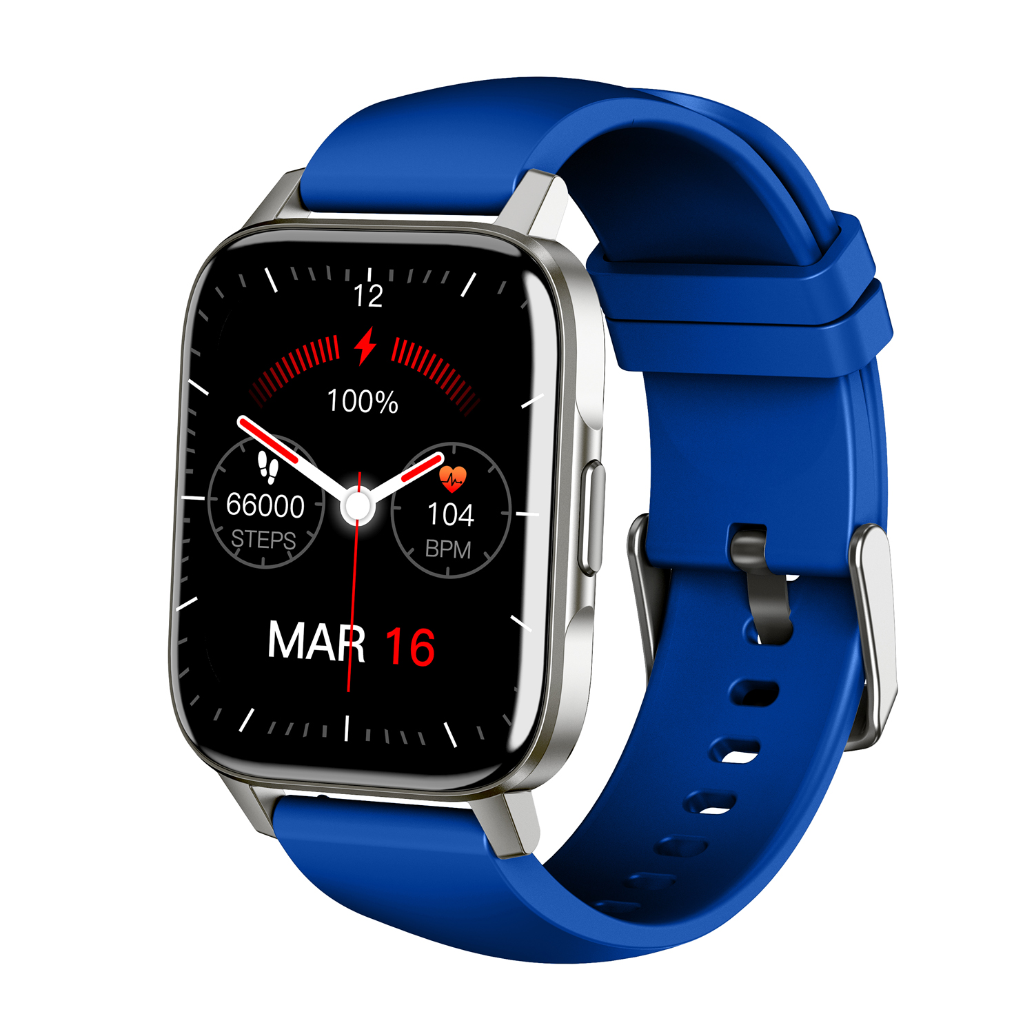 SMARTY2.0 SW078F Smartwatch Siliconen 44mm Dit Smarty Smartwatch horloge met nr: SW078F is een stap in de toekomst. De zilverkleurige kast is gemaakt van metaal met een gehard glas. Aan de kast zit een blauwe siliconen band met een gespsluiting. Het horloge heeft een afmeting van 44 x 38mm en is spatwaterdicht. Deze smartwatch is sportief, stijlvol, maar zeker gebruiksvriendelijk. Om door apps, berichten en tekst te bladeren hoeft je alleen maar op het glas te tikken of de knop te gebruiken. Merk: SMARTY2.0 Smartwatches verbinden je met de wereld. SMARTY2.0 biedt een brede keuze aan vormen en functionaliteiten. Een ronde of rechthoekige smartwatch? Eentje voor de smalle pols? Een ladies watch of een kids watch? SMARTY2.0 heeft het allemaal. De keuze qua functionaliteiten is onuitputtelijk: bluetooth bellen, stappenteller, hartslag- en bloeddrukmeter, meerdere verschillende sporttrackers, menstruatie en ovulatie herinneringen, ingebouwde GPS, vind mijn smartphone en heel veel meer. Maak je eigen keuze. Iedere SMARTY werkt zowel met iOS als met Android en is moeiteloos via een QR-code te koppelen met iedere mobiele telefoon. Misschien wel dé makkelijkste smartwatch voor iedereen. SMARTY2.0 staat voor hoge kwaliteit in een betaalbaar prijssegment: € 79 - € 199. Highlights: - Geschikt voor Android en iOS - De Smartwatch heeft Bluetooth call - Hoge batterij efficientie - 24 uur hartritme meting - Bevat smart music - Door de verschillende meters en tellers is het mogelijk om onder andere de hartslag, stappen, snelheid, slaap, luchtdruk, stress, hoogte- en diepte te meten - D.m.v. de ingebouwde GPS, is het mogelijk om offline te navigeren en achteraf je route terug te kijken (zonder dat de telefoon in de buurt is) - Stof,- Waterdichtheid: IP68