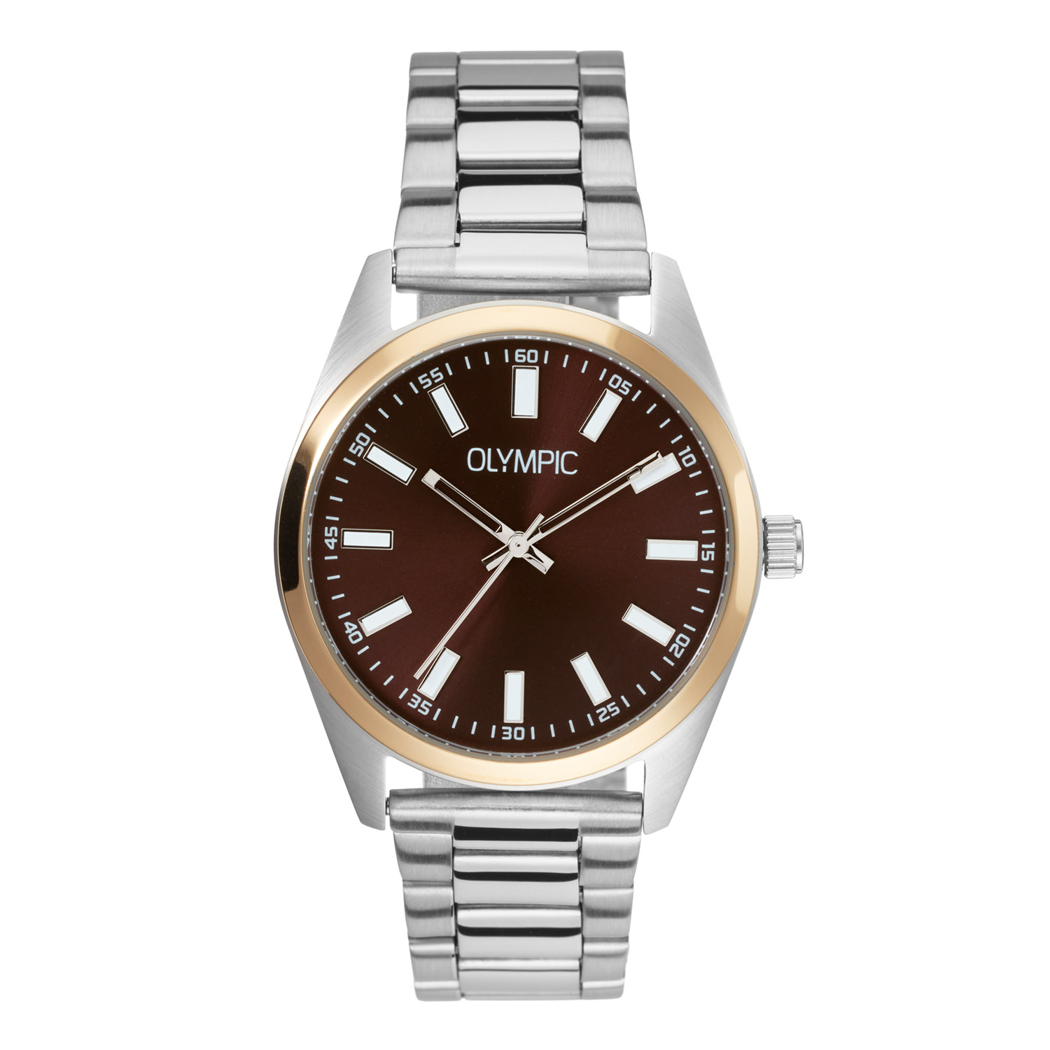 Olympic OL89HDS001B Marcel Horloge Staal 38mm 
Dit unieke Olympic horloge met artikelnummer: OL89HDS001B is een herenhorloge met een classic sportieve uitstraling. Het horloge heeft een ronde stalen kast met een goudkleurige bezel en een bruine wijzerplaat met uurstrepen en opengewerkte wijzers. Aan de kast zit een zilverkleurige stalen mat glanzende schakelband met vouwsluiting. Het horloge heeft een mineraalglas, een doorsnee van 38mm en is 5ATM.

Het merk:
Een mooi horloge hoeft niet duur te zijn! Het Nederlandse horlogemerk Olympic levert stoere chronografen, slimline series, digitale uurwerken en elegante dameshorloges. De prijs-kwaliteitverhouding staat bij Olympic hoog in het vaandel met prijzen die uiteenlopen van € 34,95 tot en met € 169,00.

100% Nederlands ontwerp, waterdicht en standaard 3 jaar fabrieksgarantie.

Specificaties:
- Ronde kast Ø 38mm
- Stalen horlogekast
- Bruine wijzerplaat
- Stalen schakelband
- 5ATM 
- Standaard 3 jaar fabrieksgarantie
- Mineraalglas