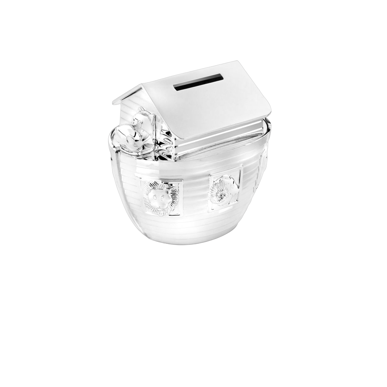 Spaarpot Noah's Ark verzilverd, 12 x 8 x 11 cm.