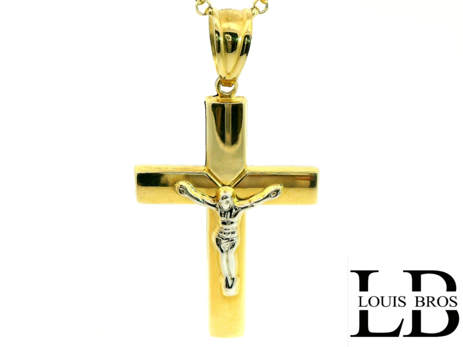 Dit prachtige bicolor gouden kruis is vervaardigd uit hoogwaardig 14 karaat goud (3.32 gr) en combineert op elegante wijze geelgoud en witgoud. Het klassieke ontwerp krijgt een moderne uitstraling door het subtiele contrast tussen de twee goudkleuren, wat zorgt voor een tijdloze en stijlvolle look.

Het kruis is ontworpen als een unisex sieraad, waardoor het geschikt is voor zowel dames als heren. Dankzij het strakke, verfijnde ontwerp is het een betekenisvol en stijlvol accessoire dat perfect past bij elke gelegenheid — van dagelijks gebruik tot speciale momenten.

Kenmerken:

Materiaal: 14 karaat geelgoud & witgoud (bicolor)

Afwerking: Glanzend gepolijst

Type: Kruishanger

Geschikt voor: Unisex (dames en heren)

Betekenisvol cadeau bij doop, communie, vormsel of spirituele gelegenheden

Dit bicolor gouden kruis staat symbool voor geloof, kracht en verbondenheid en vormt een prachtig aandenken voor het leven.