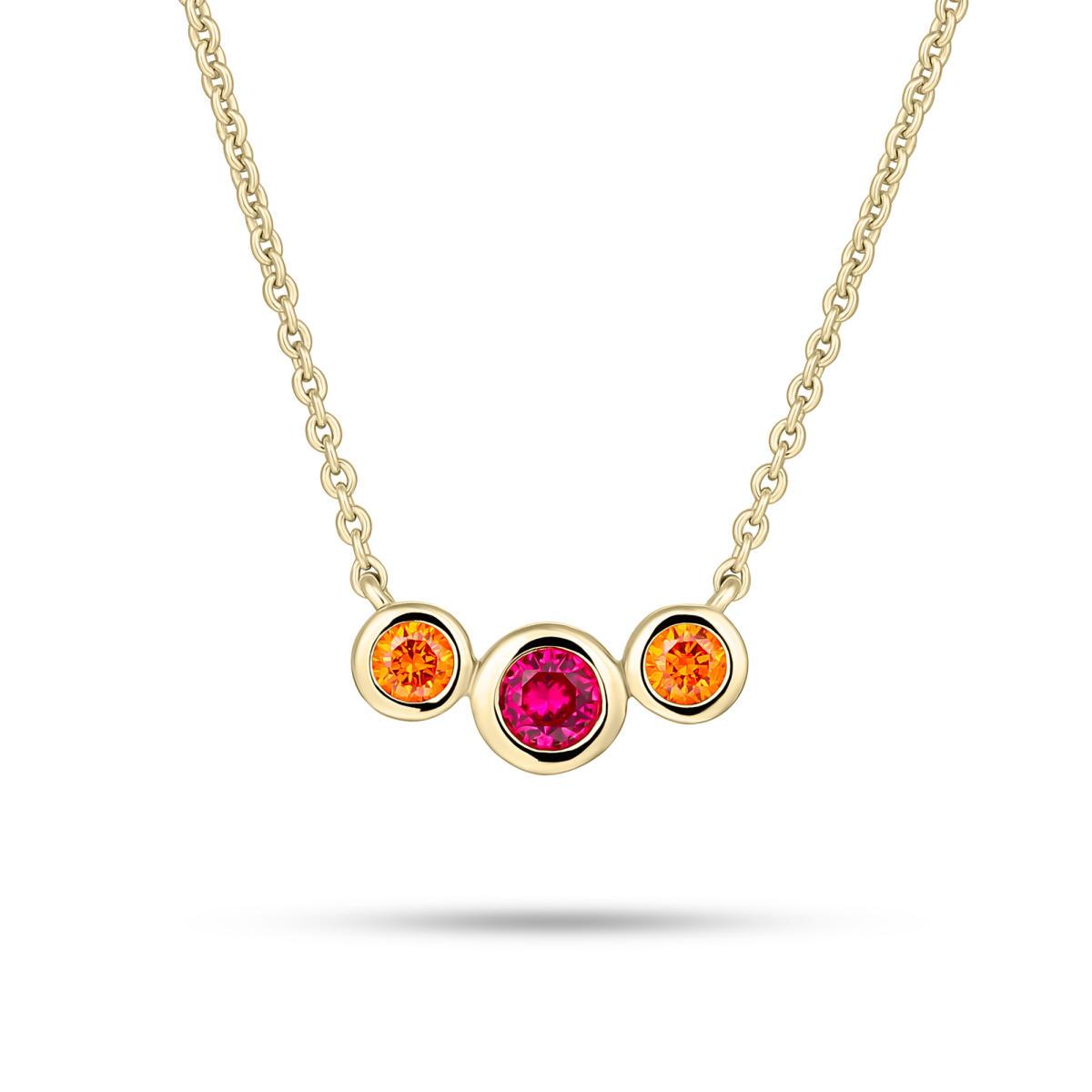 zilveren ketting plated gold met 3 gekleurde zirkonia's.