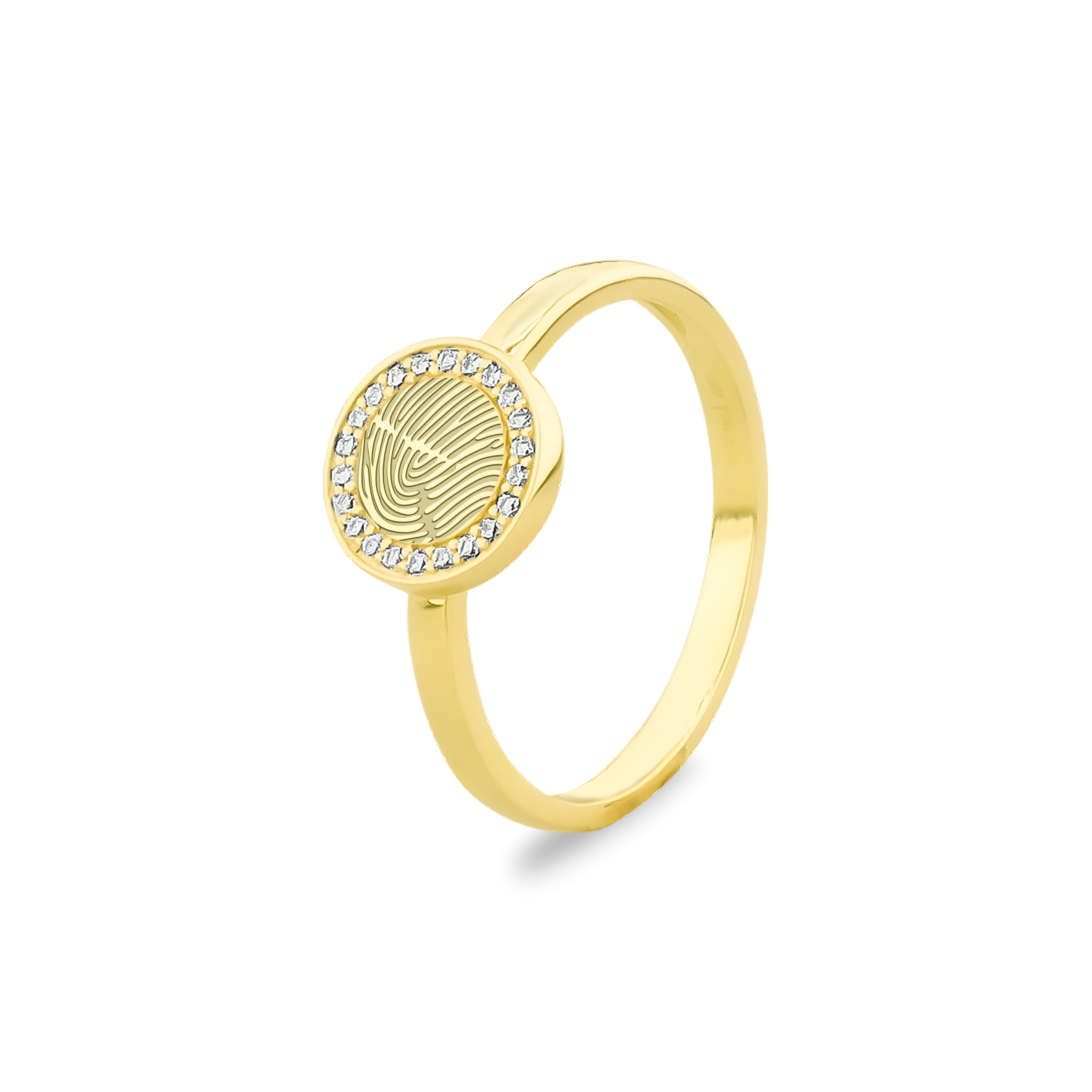 Graveer disk ring met Diamant of zirconia. De gewenste gravure wordt op het sieraad gelaserd. Denk bijvoorbeeld aan een vingerafdruk, intiaal, voetafdrukje of pootafdrukje.

verkrijgbaar vanaf €129,-  in zilver 
en €936 in goud met Zirconia's

Leverbaar In  zilver of 14krt geel/wit/of rosé Goud 
Steensoort: Diamant of Zirconia

U kunt bij ons in de winkel het sieraad samenstellen en zien welke opties allemaal mogelijk zijn
