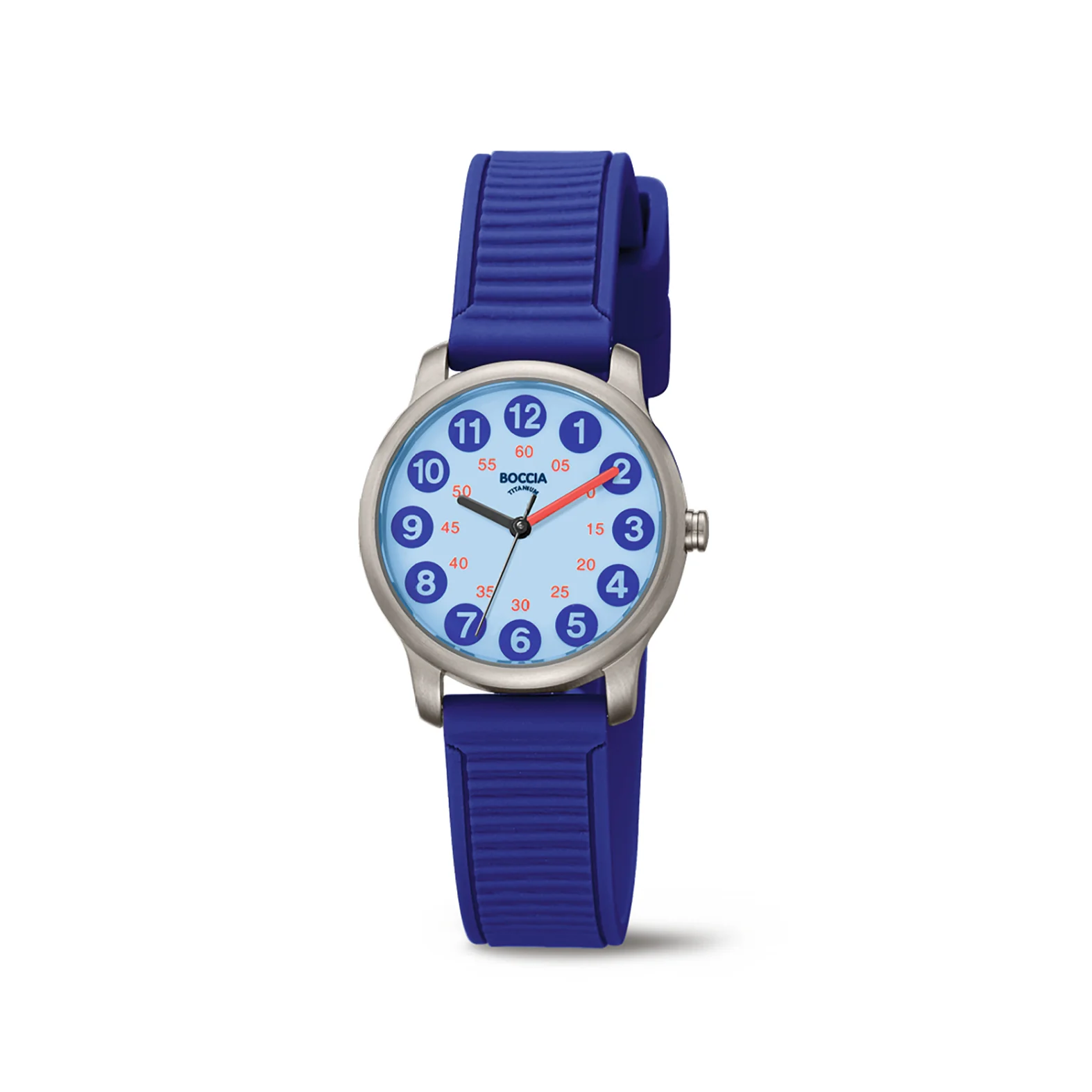 Het Kinderhorloge blauw modelnummer 3373-06 beschikt over een waterdichtheid van 5 ATM, een blauwe plastic-siliconen band, en een ronde titanium kast met mineraalglas. De horlogekast heeft een diameter van 27 mm en er is geen datumaanduiding. Het is ideaal als polshorloge voor kinderen. Draag het comfortabel om de pols dankzij de flexibele band.