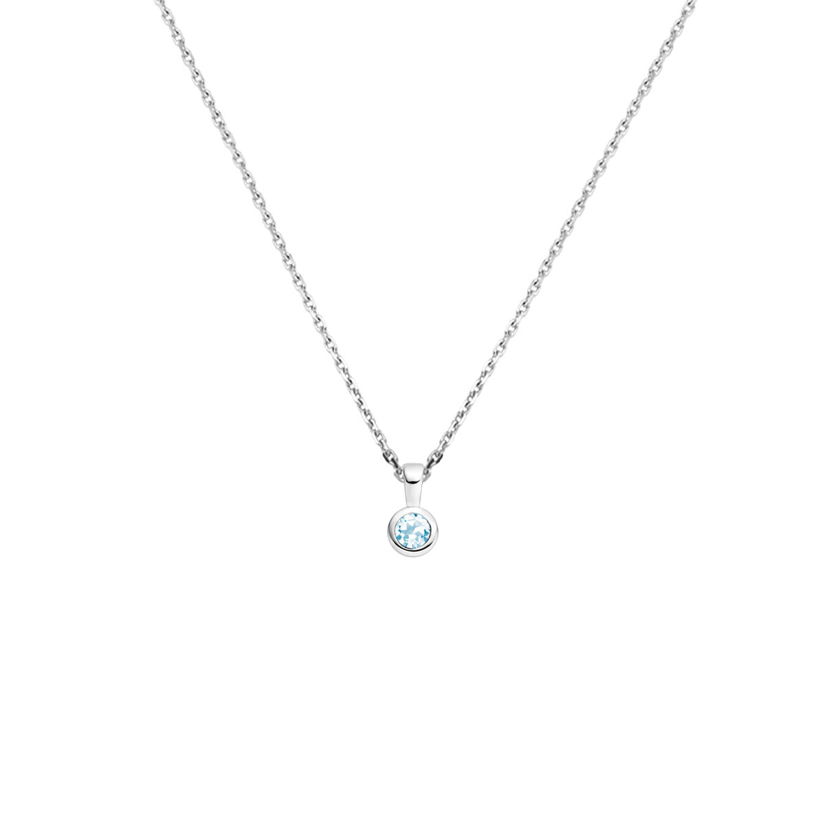 Gerhodineerd 925 zilveren collier met een geboortesteen hanger. Het collier heeft een draaglengte van 41cm en een extensie van 4cm. De schakelbreedte is 1.1mm. Uitgevoerd met een karabijn sluiting.