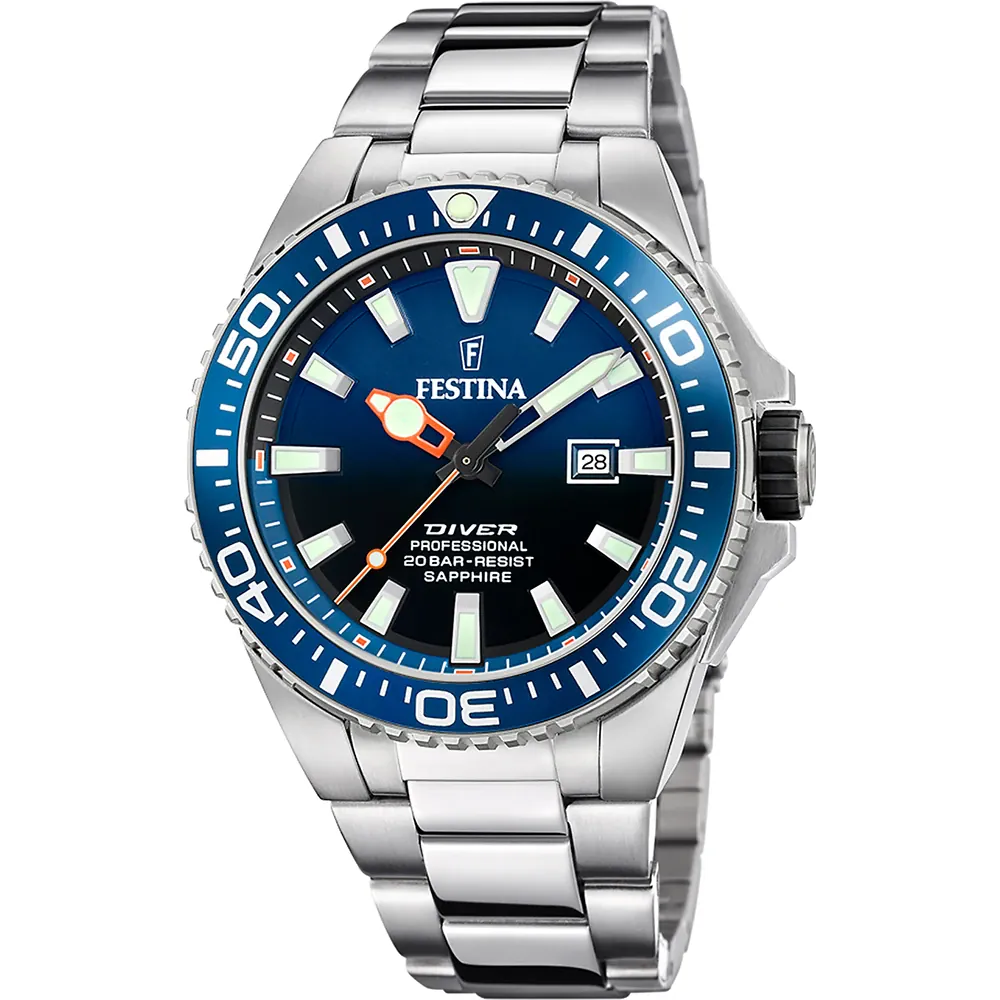 Dit Festina horloge heeft een kast gemaakt van Roestvrijstaal met een diameter van 45 mm en is voorzien van een metalen band. In de kast bevindt zich een Miyota kwaliteitsuurwerk en is afgewerkt met Saffierglas.
Het horloge is 20ATM. Dit betekent dat het horloge geschikt is voor diepzeeduiken. Verder wordt het horloge geleverd met 2 jaar garantie.
.