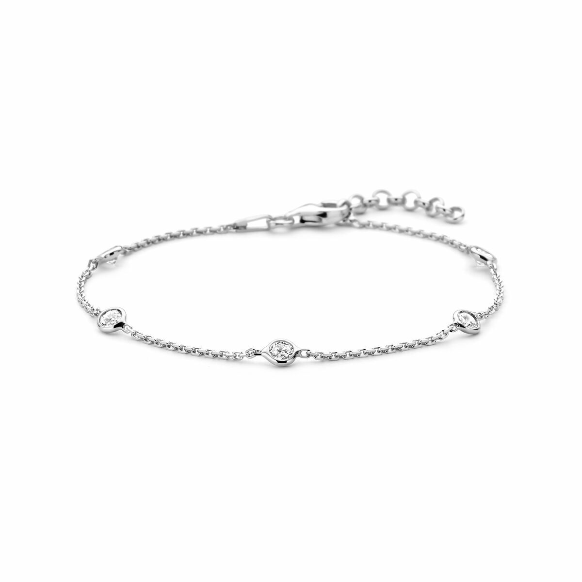 Zilveren armbandje met Zirkonia's. 17-19 cm