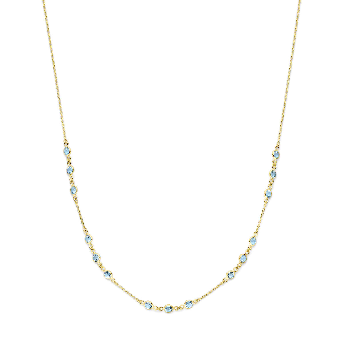 Zilveren vergulde collier met blauw Topaas 3.5 mm 42-45 cm. 1.2 mm dik