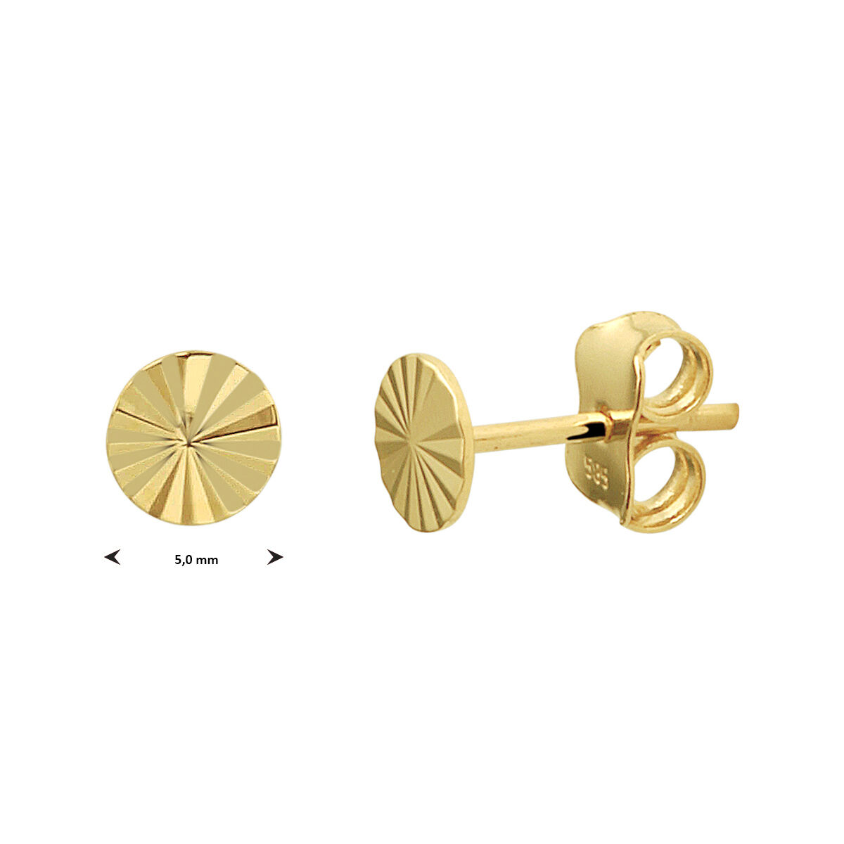 Geelgouden 14 k oorknoppen rond gediamanteerd 