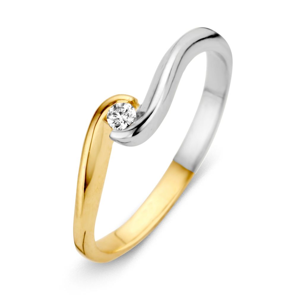 14krt Bicolor gouden ring met zirkonia