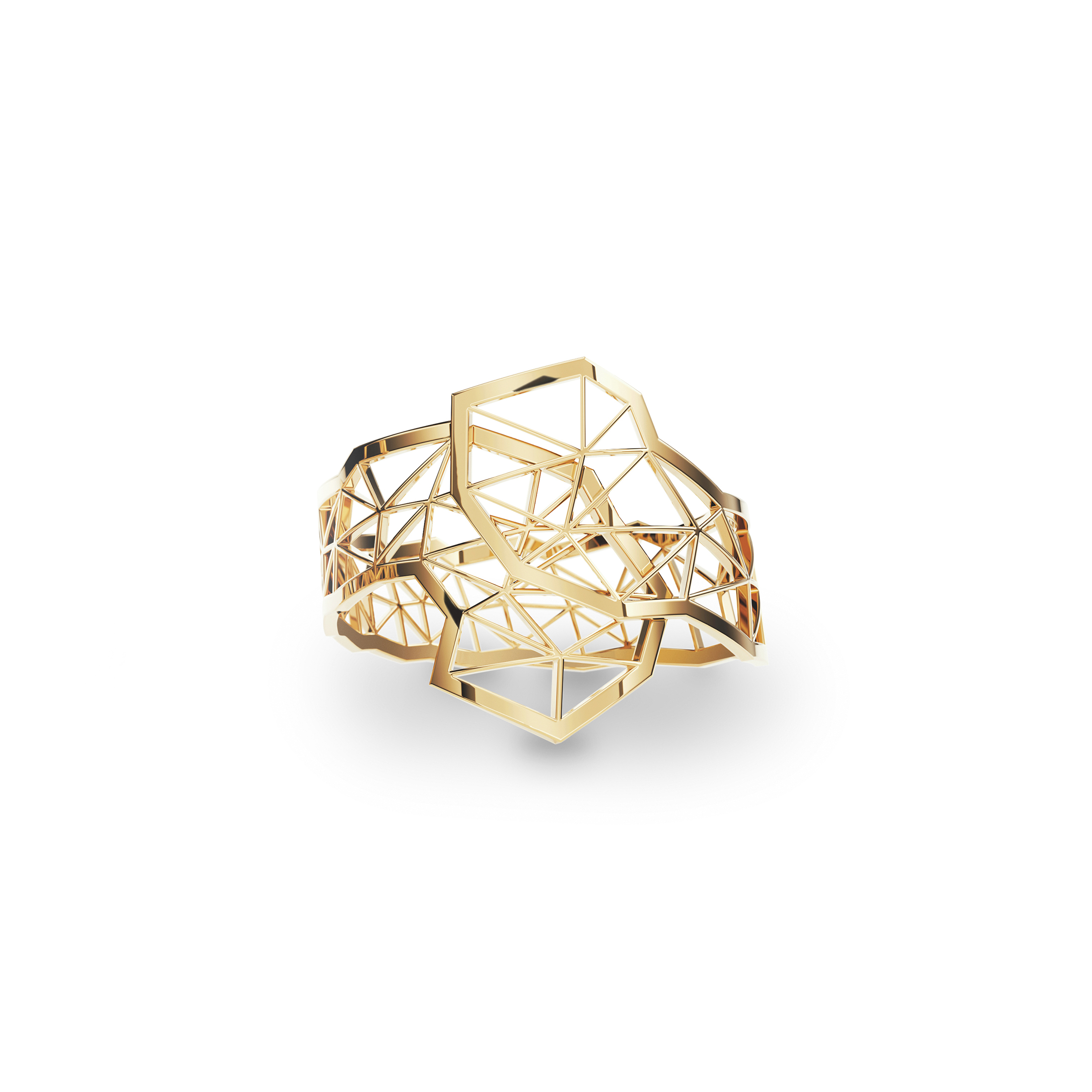 Een 18 krt geelgouden Topia Vision ring. Dit is het smalle model van de Embrace serie ringen.