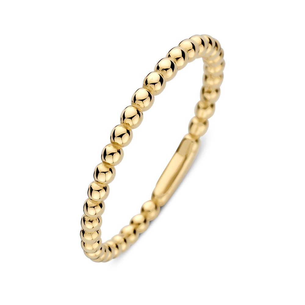 Geelgouden ring met bolletjes. Prachtig om solo te dragen, maar ook geweldig om te combineren met andere ringen.

