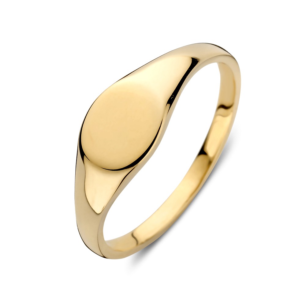 Stijlvolle, geelgouden zegelring voor dames. De ring kan voorzien worden van een gravure.
