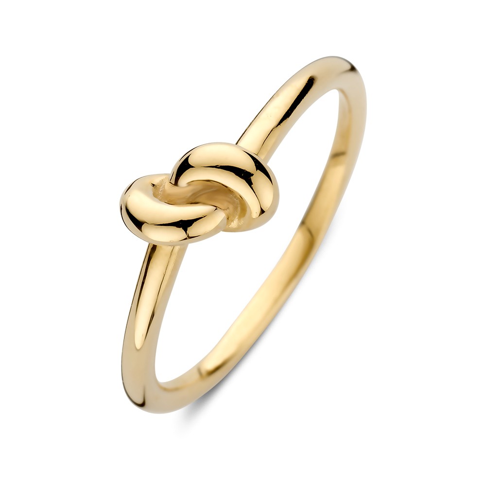 Speelse, geelgouden ring met een knoopje.
