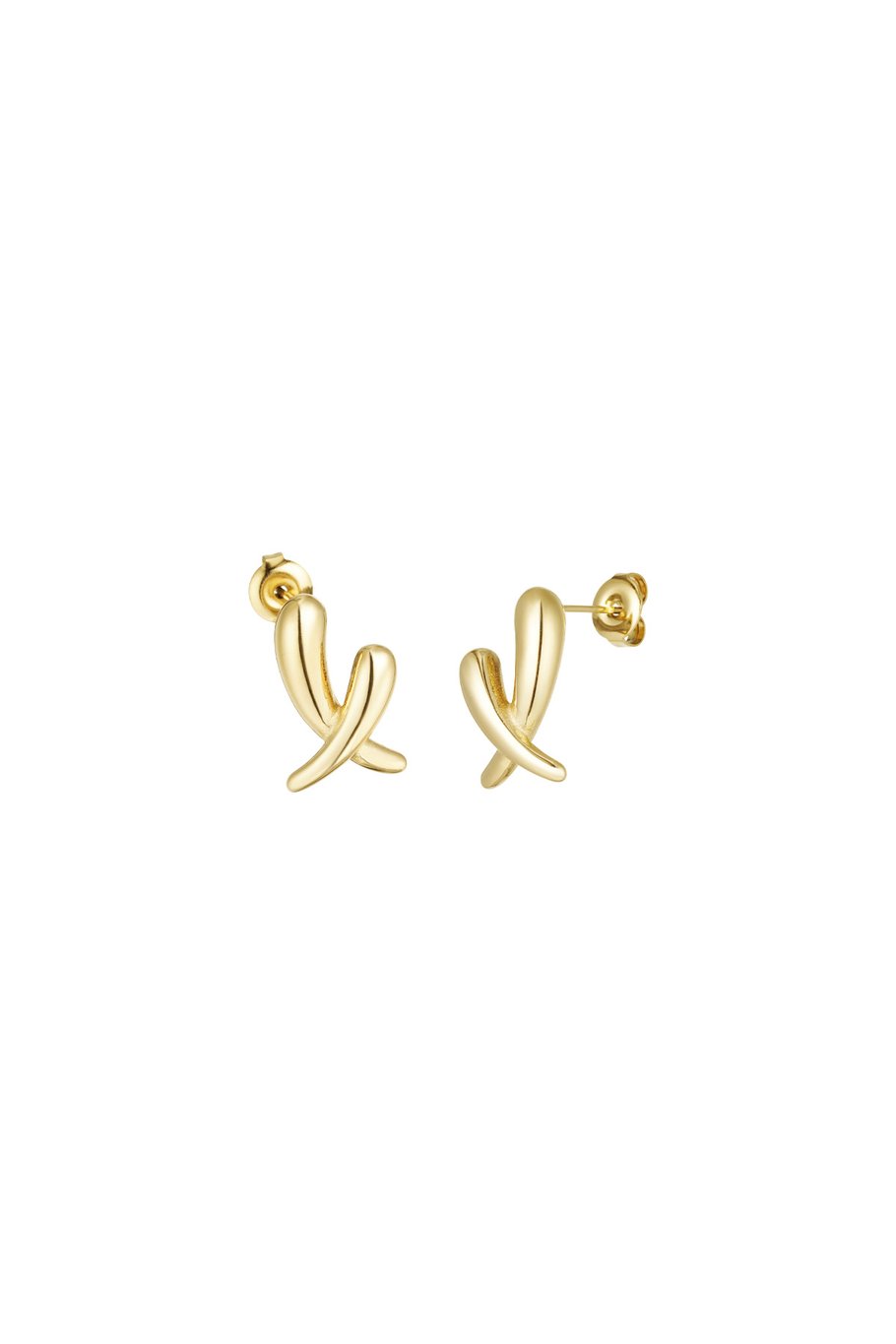 crossed earrings
Gold color
