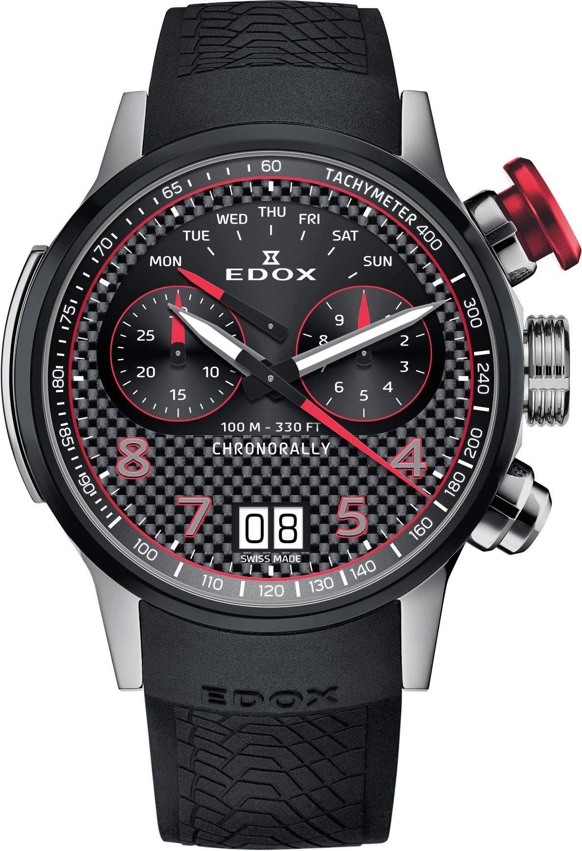 Dit is een horloge van het merk Edox gemaakt voor heren.
De specificaties zijn als volgt:
Kastmaat: 45 mm
Kastdikte: 15,15
Waterdichtheid: 10 ATM / 100 Meter / 330 Feet
Dit horloge heeft de volgende functies/eigenschappen:
Chronograaf
Dagaanduiding
Tachymeter