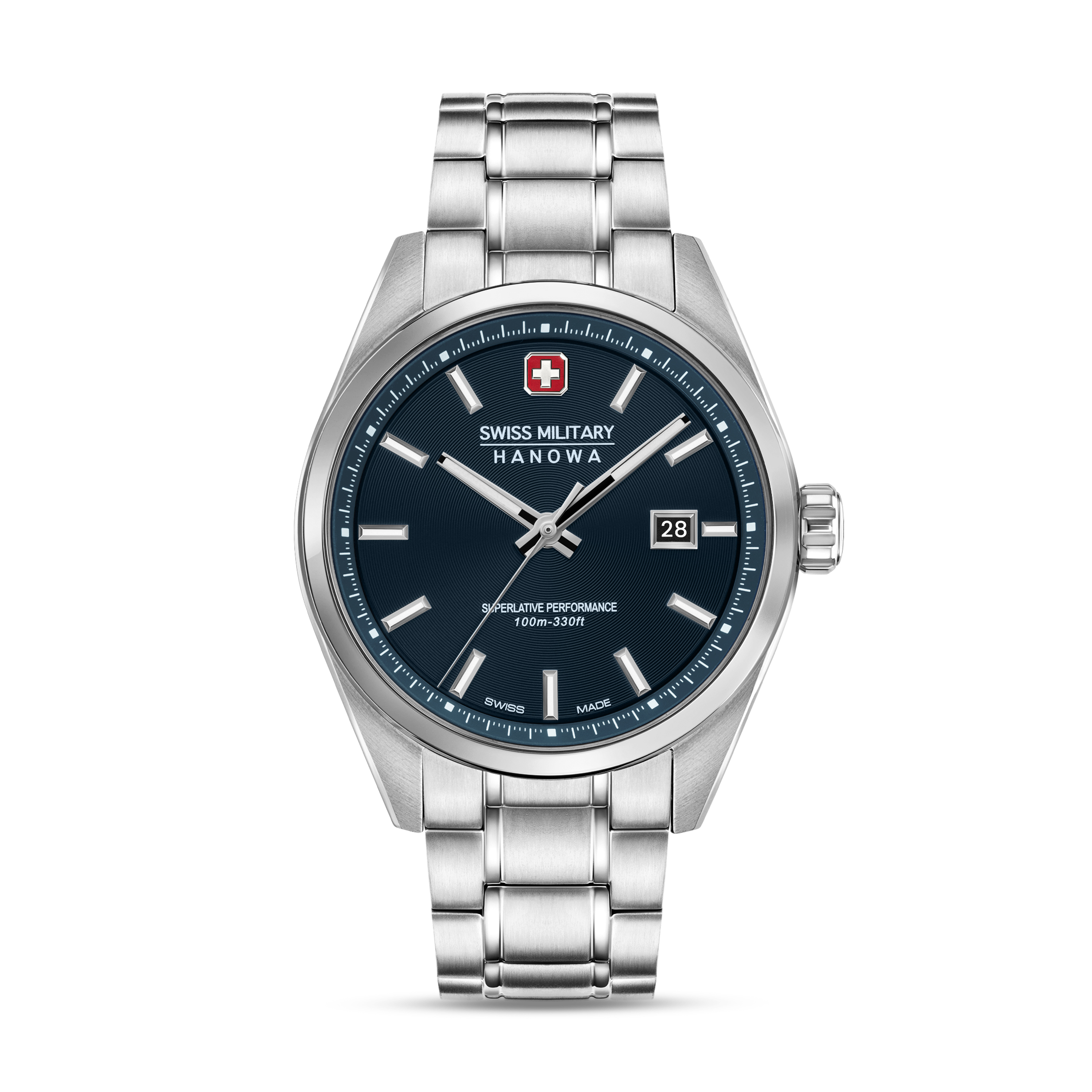 Dit is een horloge van het merk Swiss Military Hanowa gemaakt voor heren.
De specificaties zijn als volgt:
Kastmaat: 41 mm
Waterdichtheid: 10 ATM / 100 Meter / 330 Feet
Dit horloge heeft de volgende functies/eigenschappen:
Datumaanduiding