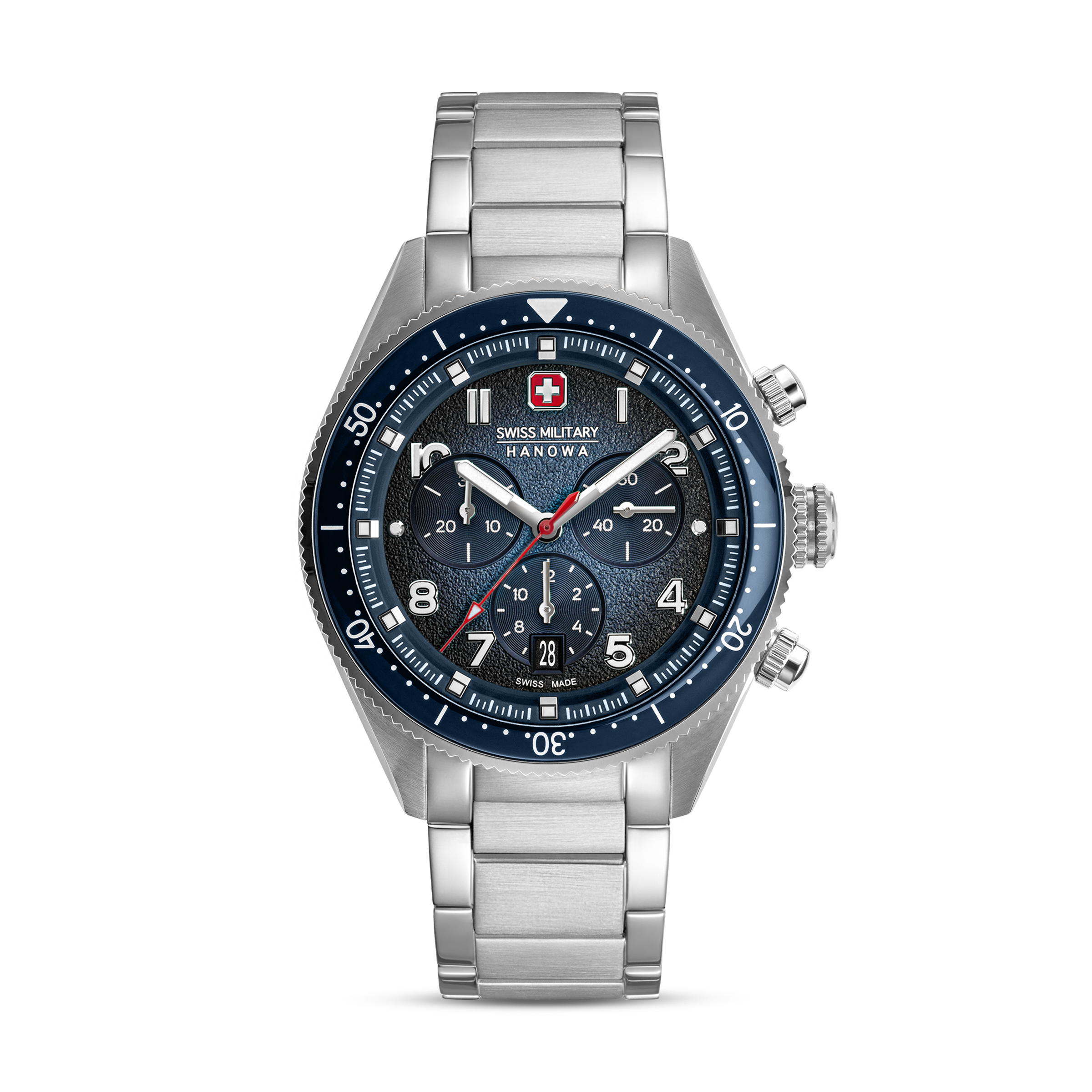Dit is een horloge van het merk Swiss Military Hanowa gemaakt voor heren.
De specificaties zijn als volgt:
Kastmaat: 43 MM
Waterdichtheid: 10 ATM / 100 Meter / 330 Feet
Dit horloge heeft de volgende functies/eigenschappen:
Chronograaf