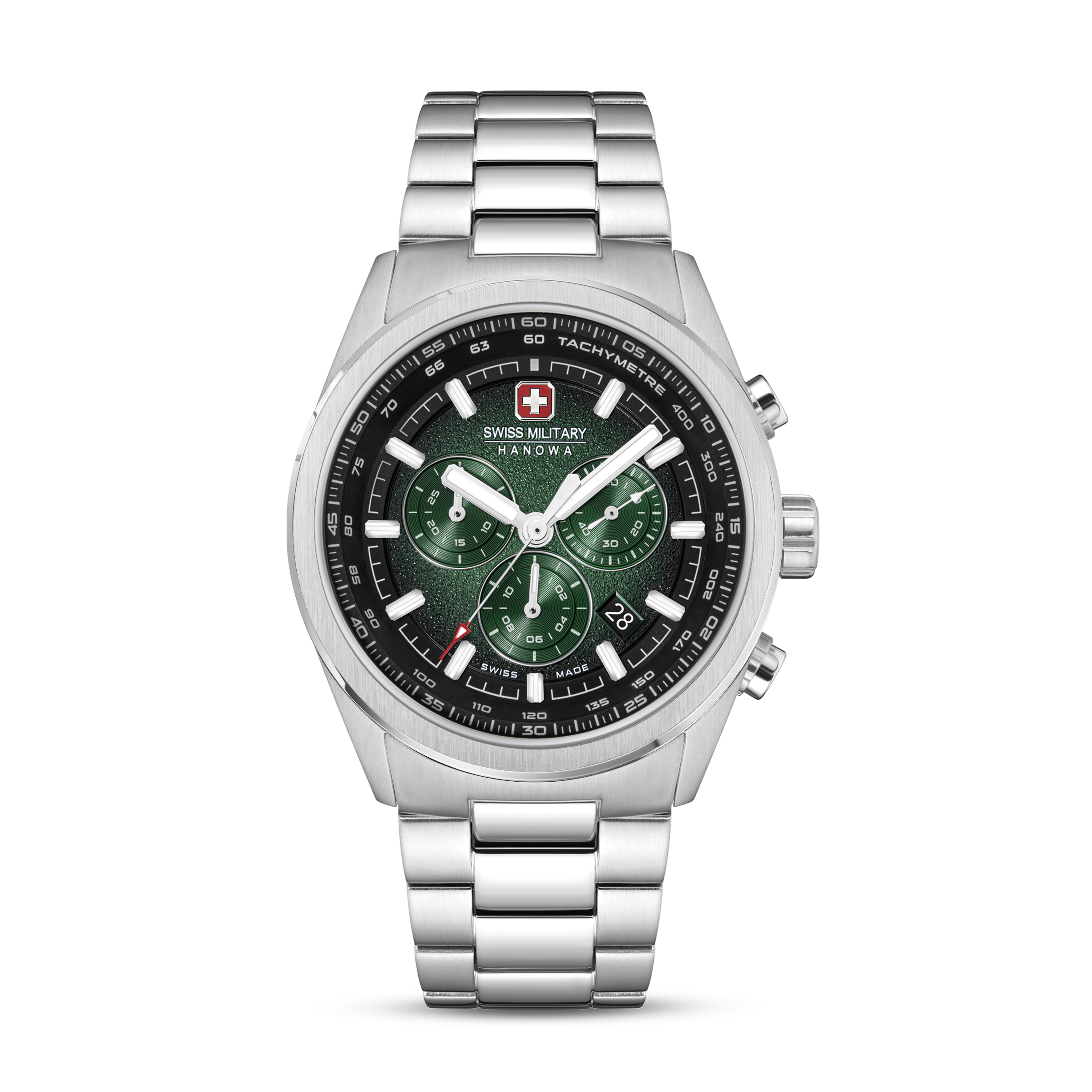 Dit is een horloge van het merk Swiss Military Hanowa gemaakt voor heren.
De specificaties zijn als volgt:
Kastmaat: 43 MM
Waterdichtheid: 10 ATM / 100 Meter / 330 Feet
Dit horloge heeft de volgende functies/eigenschappen:
Chronograaf