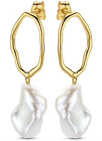 14 Karaats Geel Gouden Oorsteker Hangers van het merk Swing Jewels.
De Oorhangers zijn voorzien van twee Zoetwater Barok Parels.