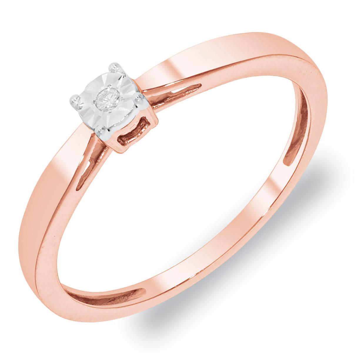 Gouden Rosegouden Solitair Ring met 0.01 ct