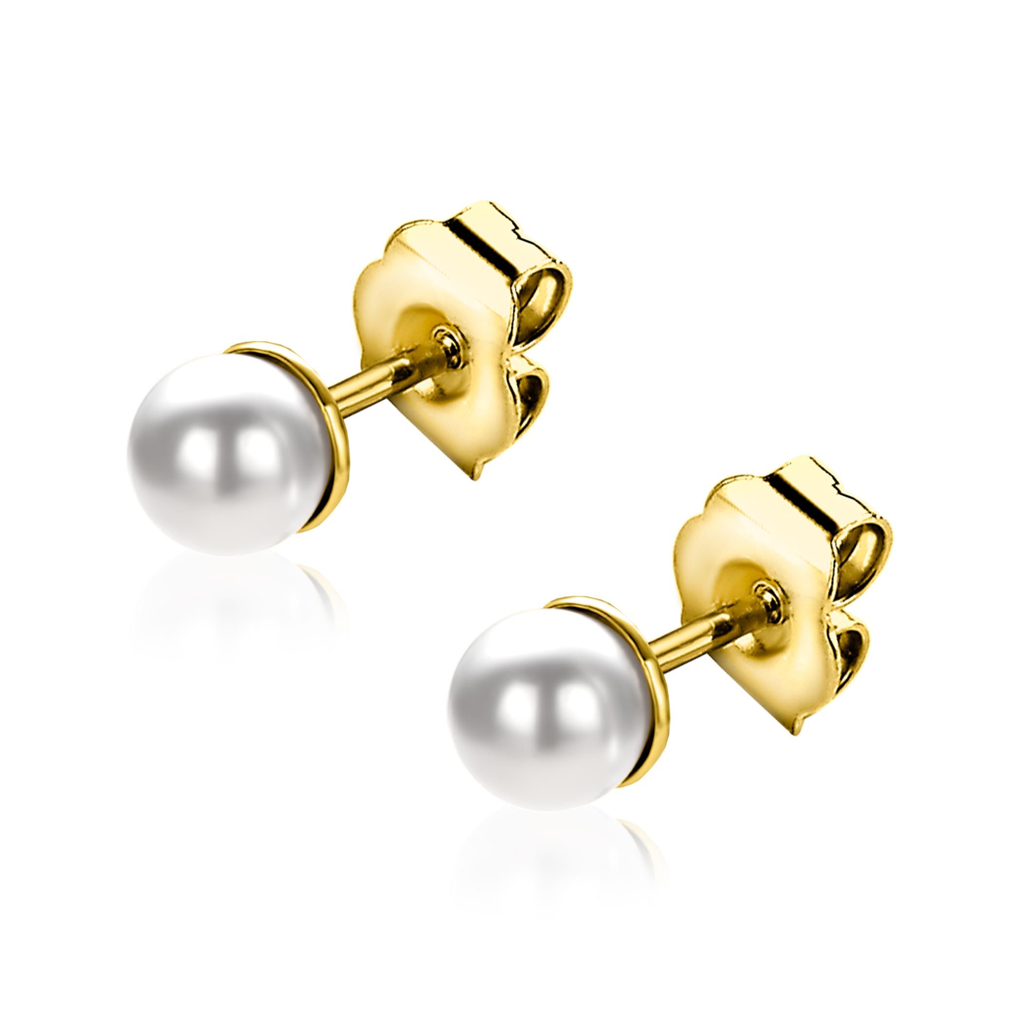 ZINZI gold plated zilveren oorknoppen 6mm wit parel ZIO1317Y