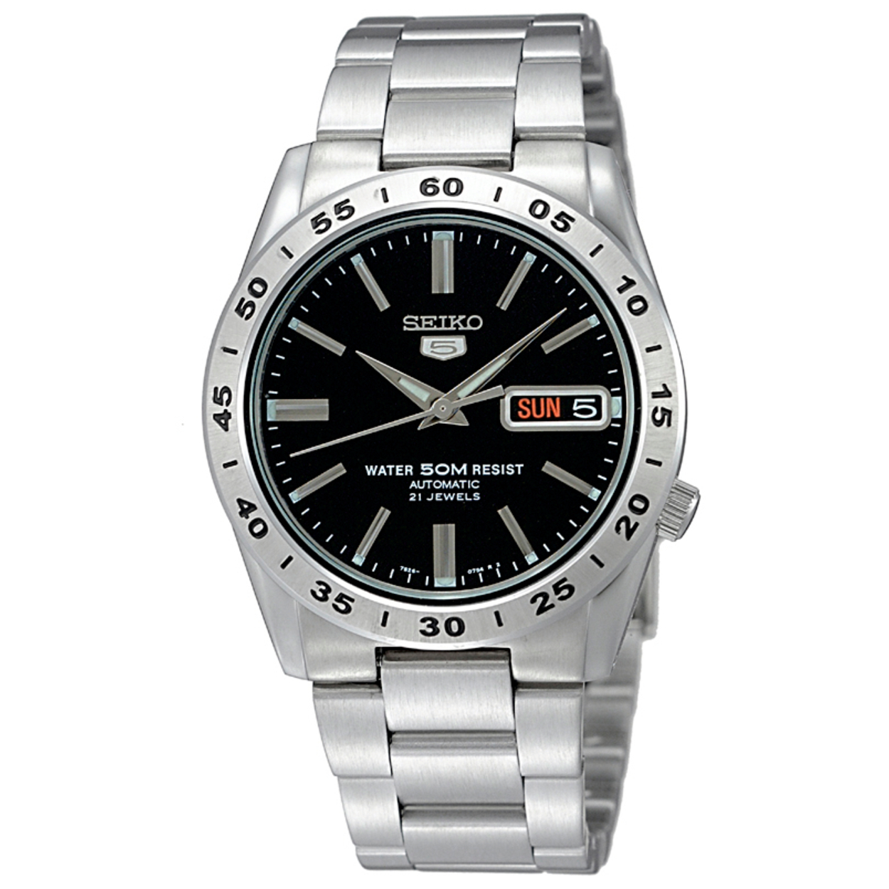 Dit is een herenhorloge van het merk Seiko. Het is een analoog horloge gemaakt van staal. De diameter van de kast is 37 mm en de kast is 12 mm dik.
De verdere specificaties van het horloge zijn als volgt:
Kastvorm: rond
Kastkleur: zilverkleurig
Kastmateriaal: staal
Bandbreedte: 20 mm
Bandlengte: 247 mm
Sluiting: vouwsluiting met drukker
Wijzerplaatkleur: zwart
Glassoort: hardlex mineraal glas
Waterdichtheid: 5 ATM
Techniek: automaat