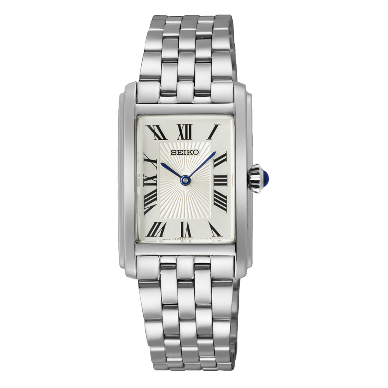 Dit is een dameshorloge van het merk Seiko. Het is een analoog horloge gemaakt van staal. De diameter van de kast is 22.2 mm en de kast is 7.18 mm dik.
De verdere specificaties van het horloge zijn als volgt:
Kastvorm: tonneau
Kastkleur: zilverkleurig
Kastmateriaal: staal
Bandbreedte: 16 mm
Bandlengte: 212.2 mm
Sluiting: vouwsluiting met drukker
Wijzerplaatkleur: crème
Glassoort: hardlex mineraal glas
Waterdichtheid: 5 ATM
Techniek: quartz