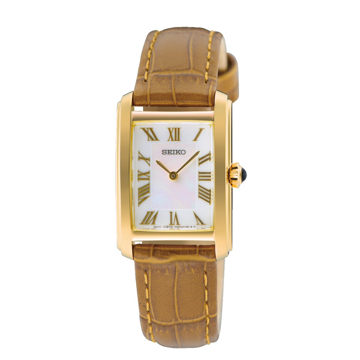 Dit is een dameshorloge van het merk Seiko. Het is een analoog horloge gemaakt van staal. De diameter van de kast is 22.2 mm en de kast is 7.18 mm dik.
De verdere specificaties van het horloge zijn als volgt:
Kastvorm: tonneau
Kastkleur: goudkleurig
Kastmateriaal: staal
Bandbreedte: 14 mm
Sluiting: gesp
Wijzerplaatkleur: wit
Glassoort: hardlex mineraal glas
Waterdichtheid: 5 ATM
Techniek: quartz