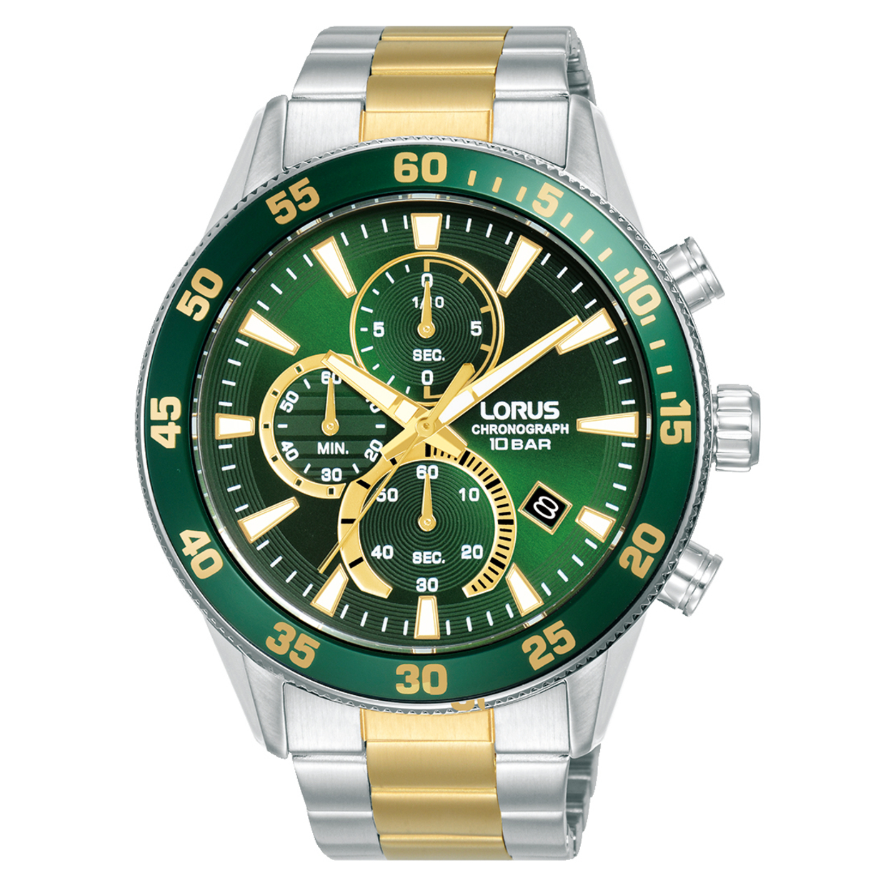 Dit is een herenhorloge van het merk Lorus. Het is een chronograaf horloge gemaakt van staal. De diameter van de kast is 45 mm en de kast is 11.9 mm dik.
De verdere specificaties van het horloge zijn als volgt:
Kastvorm: rond
Kastkleur: zilverkleurig
Kastmateriaal: staal
Bandbreedte: 22 mm
Bandlengte: 275 mm
Sluiting: vouwsluiting met drukker
Wijzerplaatkleur: groen
Glassoort: hardlex mineraal glas
Waterdichtheid: 10 ATM
Techniek: quartz