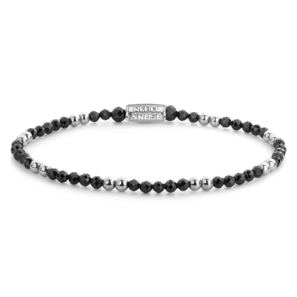 Armband van het merk Rebel & Rose. De armband heeft een hoogwaardige elastische stretch koord, met 3mm van Black Spinel, Hematiet.