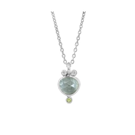 Rabinovich zilveren collier met hanger met blauwe kwarts, peridoot, topaas en zirconia, lengte 42-45cm.