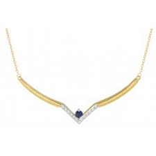 Gouden choker met diamant en saffier, lengte 45cm.