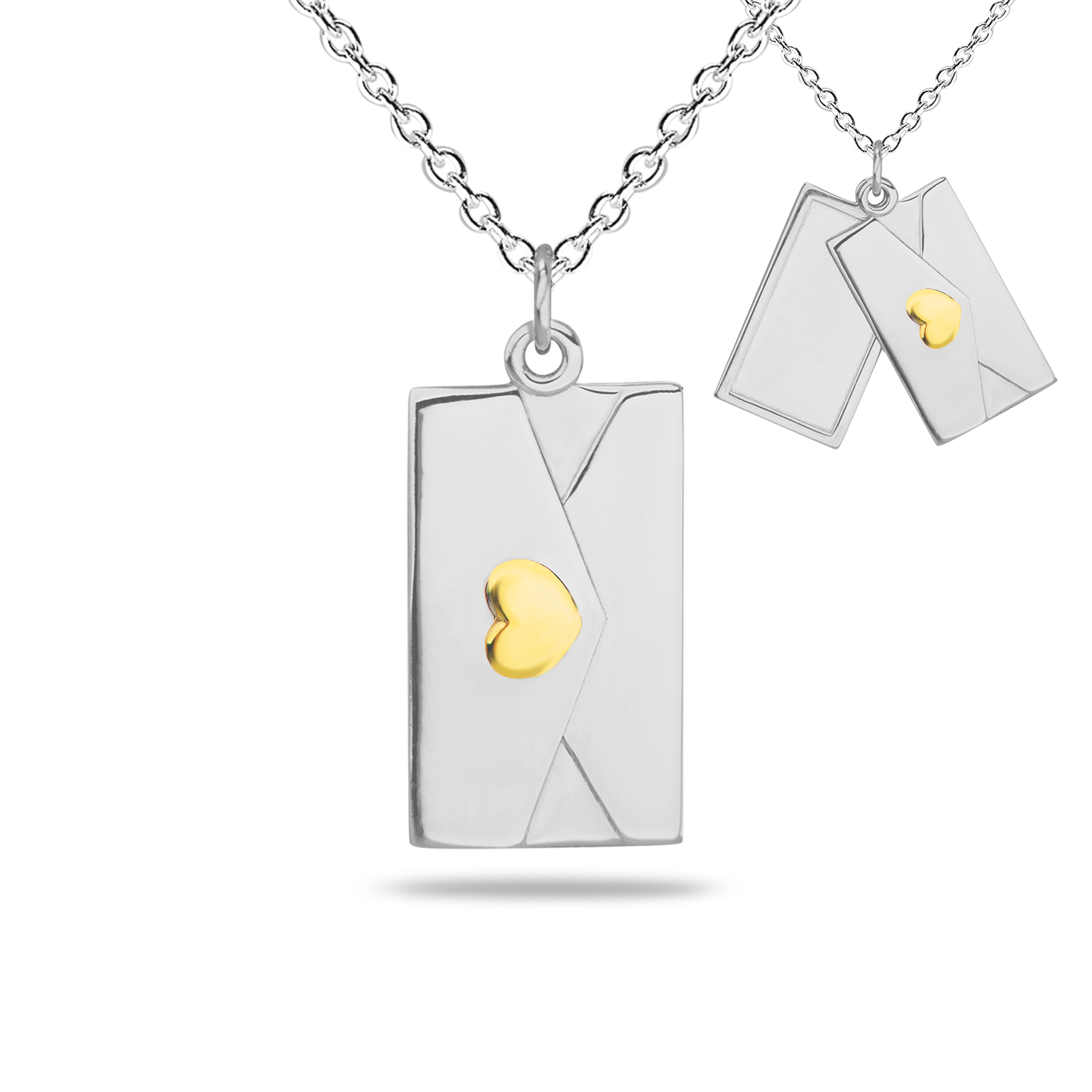 Zilver met goud hanger envelop waar bijna elke gewenste gravure op kan. De prijs van de hanger is exclusief het laseren. De hanger is inclusief 45cm collier.

verkrijgbaar vanaf €175,-  in zilver met goud

Leverbaar In zilver en of 14krt geel/wit/of rosé Goud 

U kunt bij ons in de winkel het sieraad samenstellen en zien welke opties allemaal mogelijk zijn

